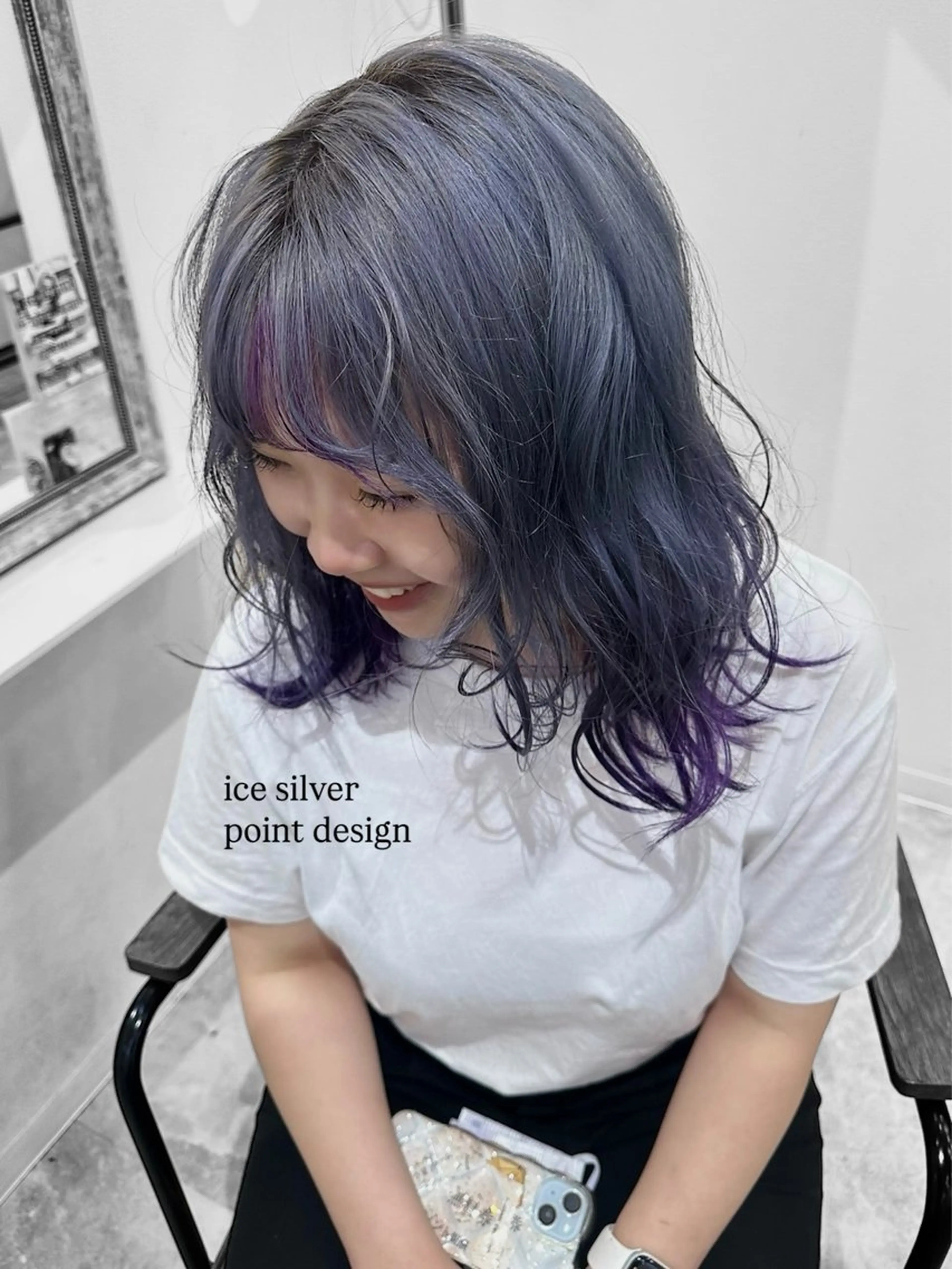 ミディアム カラー ブリーチ ブルーカラー シルバー ヘアカラー トリートメント ura/デザイン/ ハイトーン/個性派のヘアスタイル