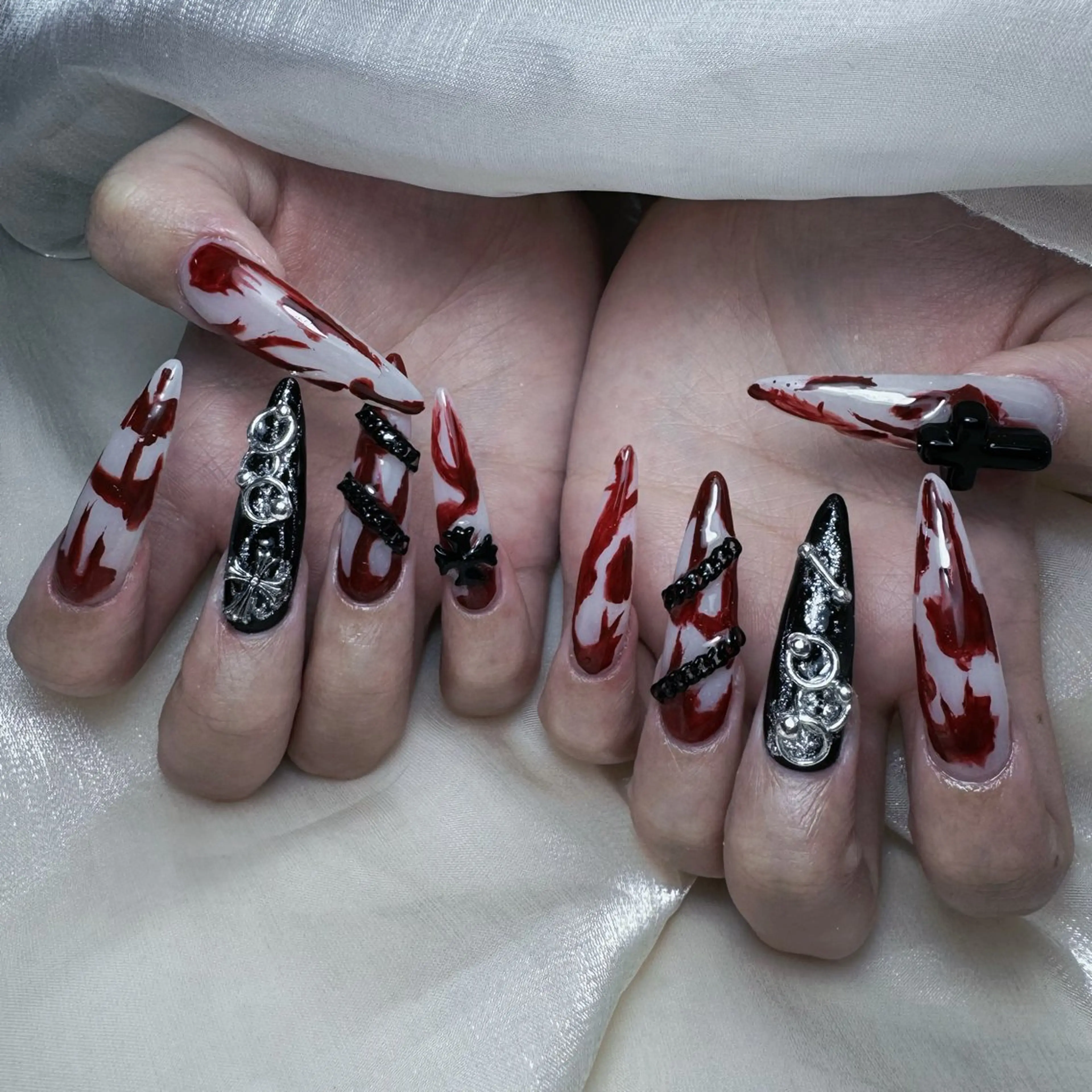 ネイル オーロラネイル フレンチネイル ハート キラキラネイル 韓国ネイル ハンドネイル Melody  3D/スカルプ専門店のネイルデザイン