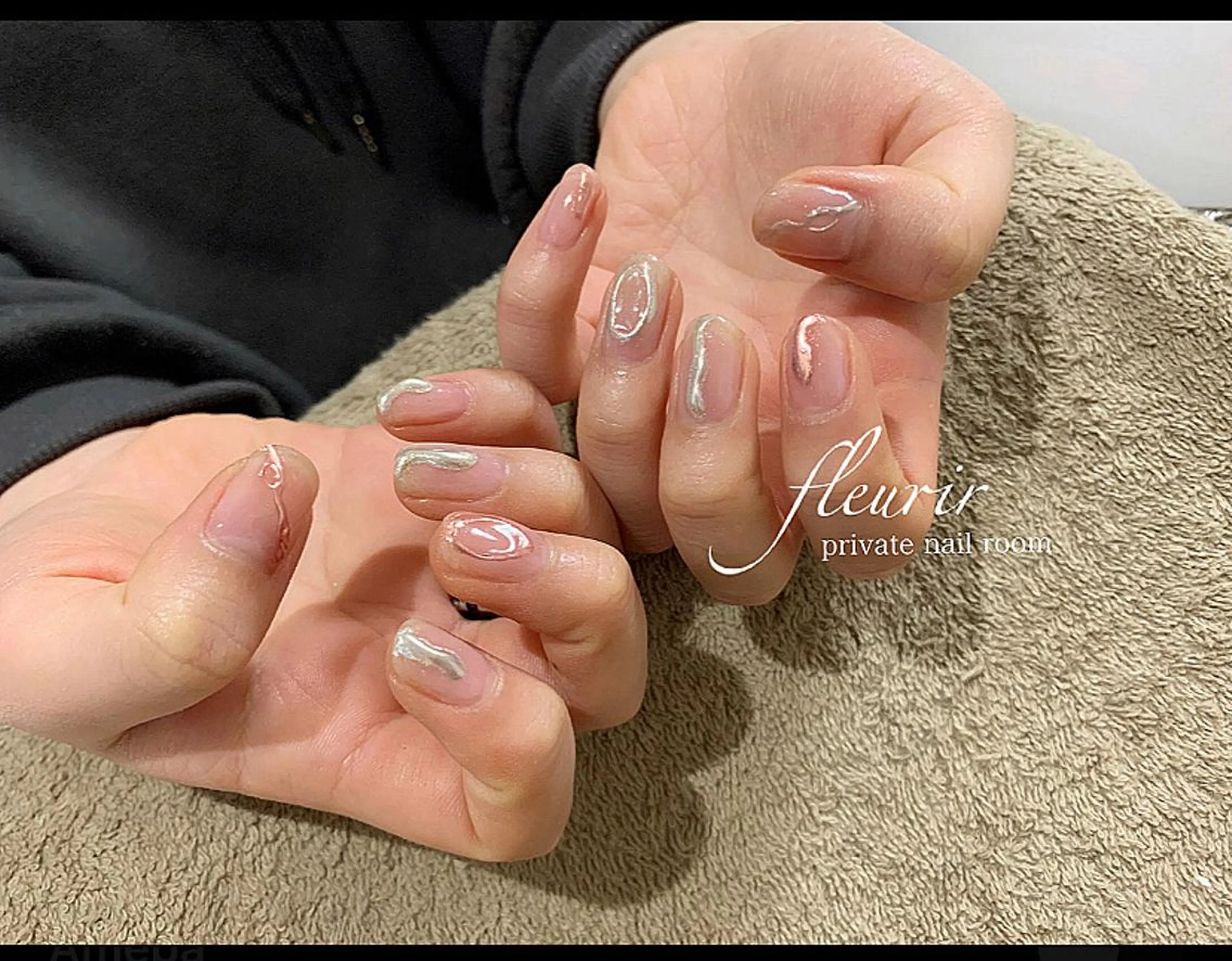 ネイル ミラーネイル ピンク シルバー フルリール 【プライベートサロンのネイルデザイン
