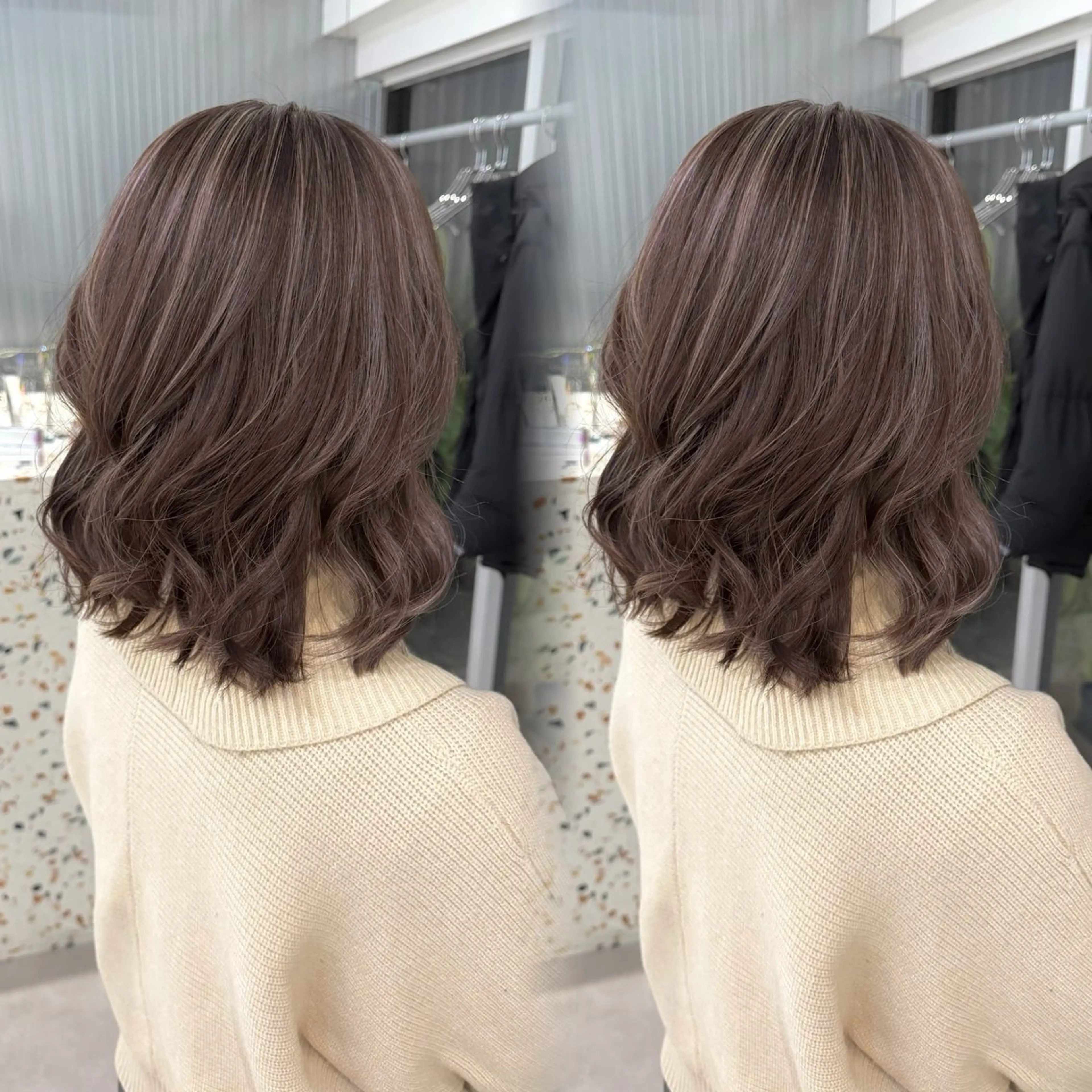 ミディアム カラー ブラウンカラー ハイライトカラー ピンクカラー ピンクブラウン ハイライト 表参道/ハイライト バレイヤージュのヘアスタイル