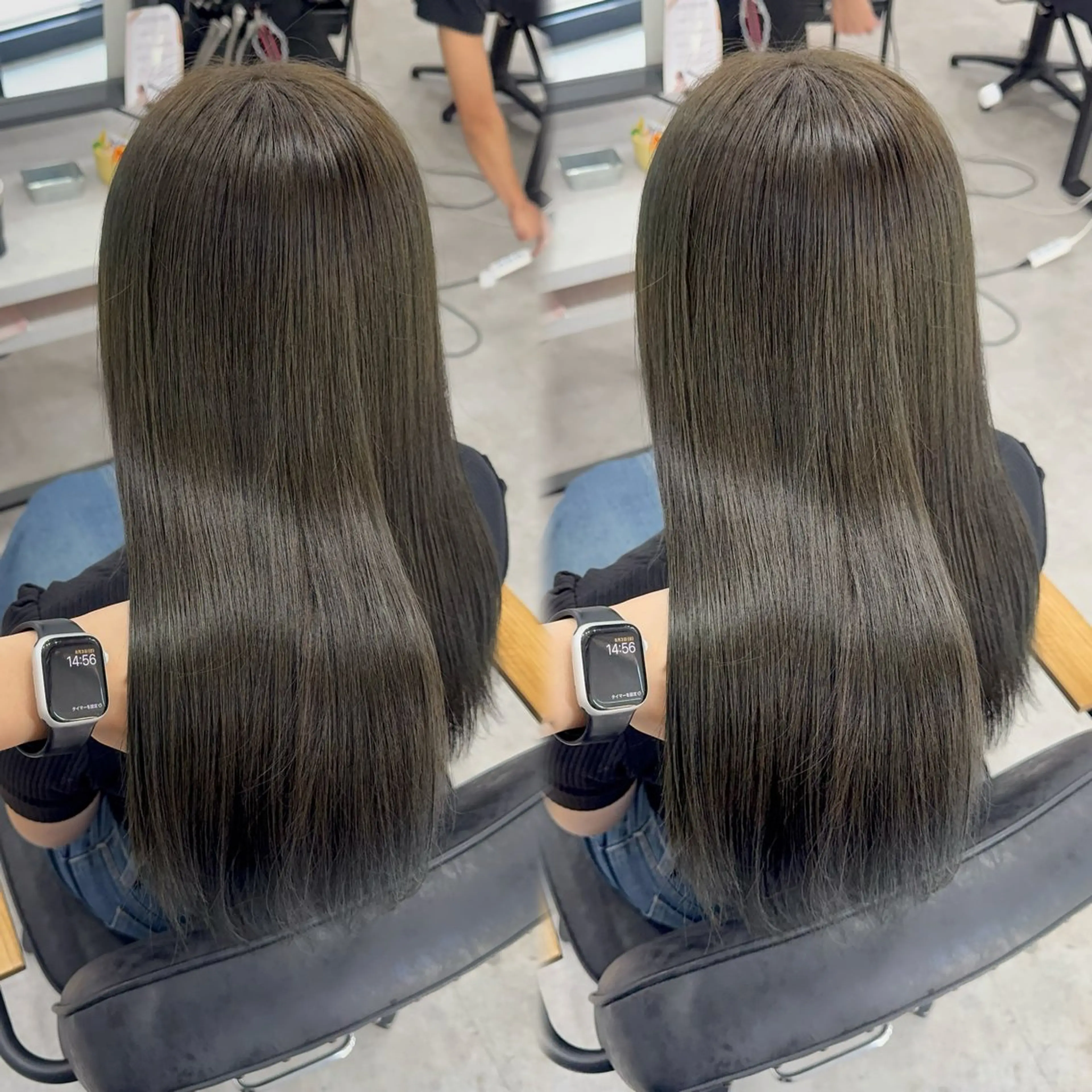 ロング カラー アッシュ アッシュブラウン ベージュカラー 黒髪 ブリーチ カット ヘアカラー トリートメント 赤み無し柔らかカラー 【梅田】madokaのヘアスタイル