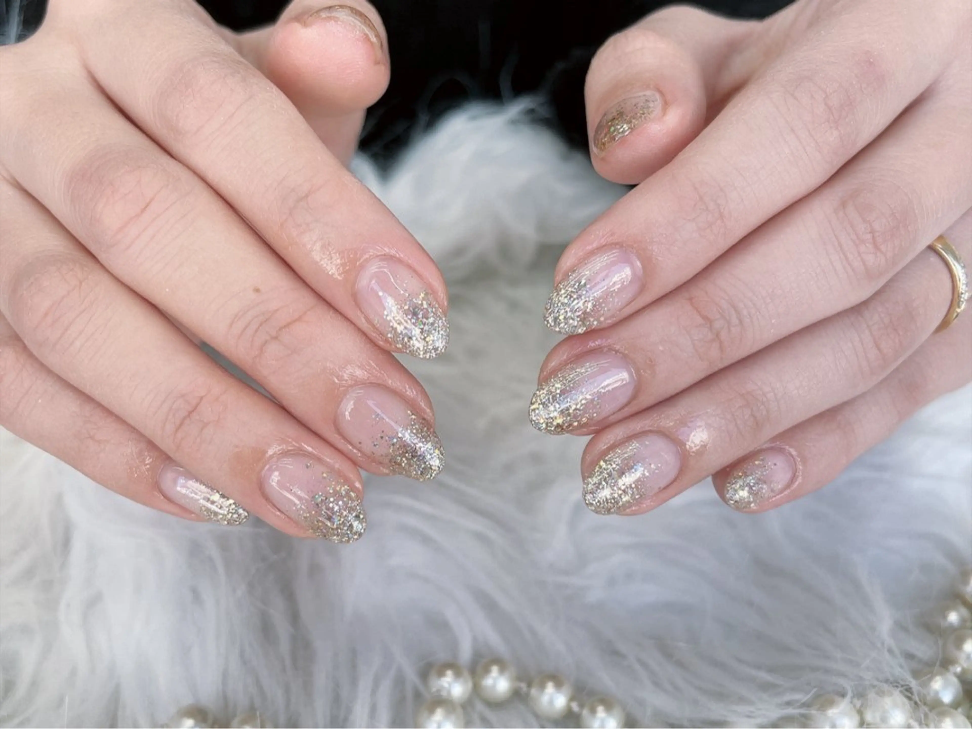 ネイル 桜ネイル フットネイル ジェルネイル 韓国ネイル ラメ(グリッター) ハンドネイル ネイルサロンAiri 長さ出し·シンプルのネイルデザイン