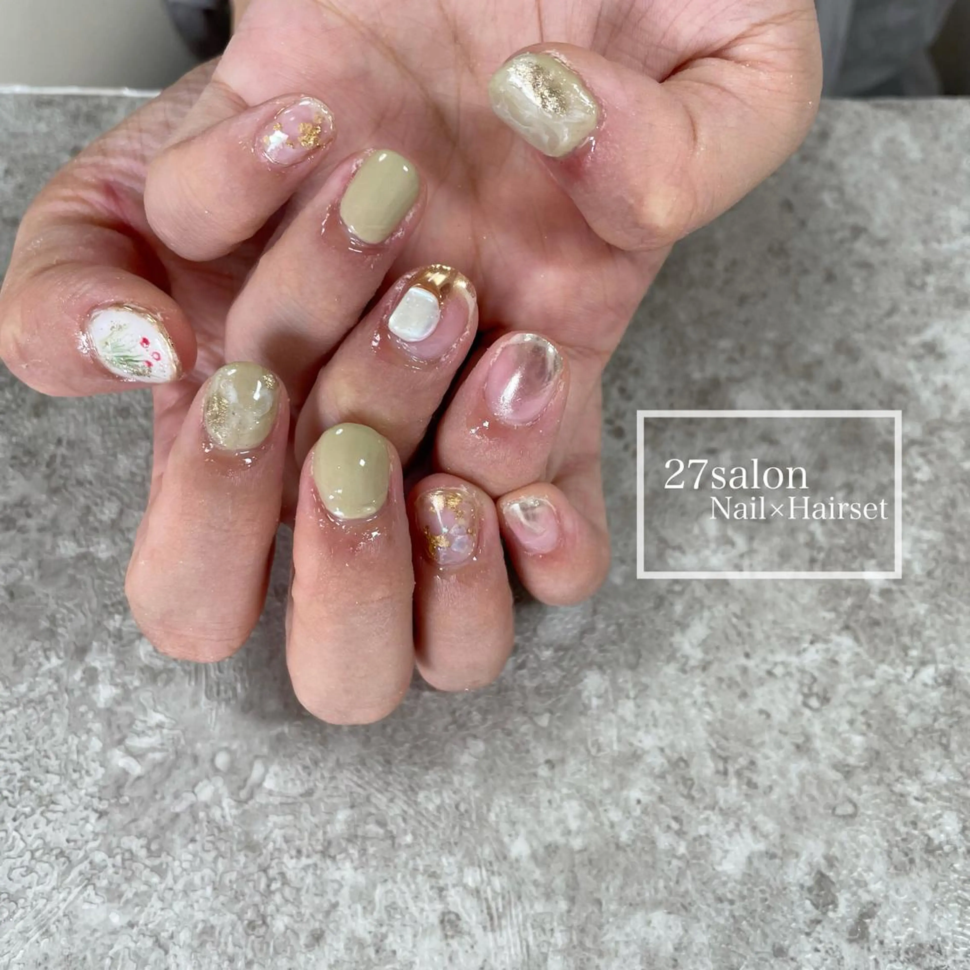 ネイル ニュアンスネイル ピスタチオネイル 27salon yuinaのネイルデザイン