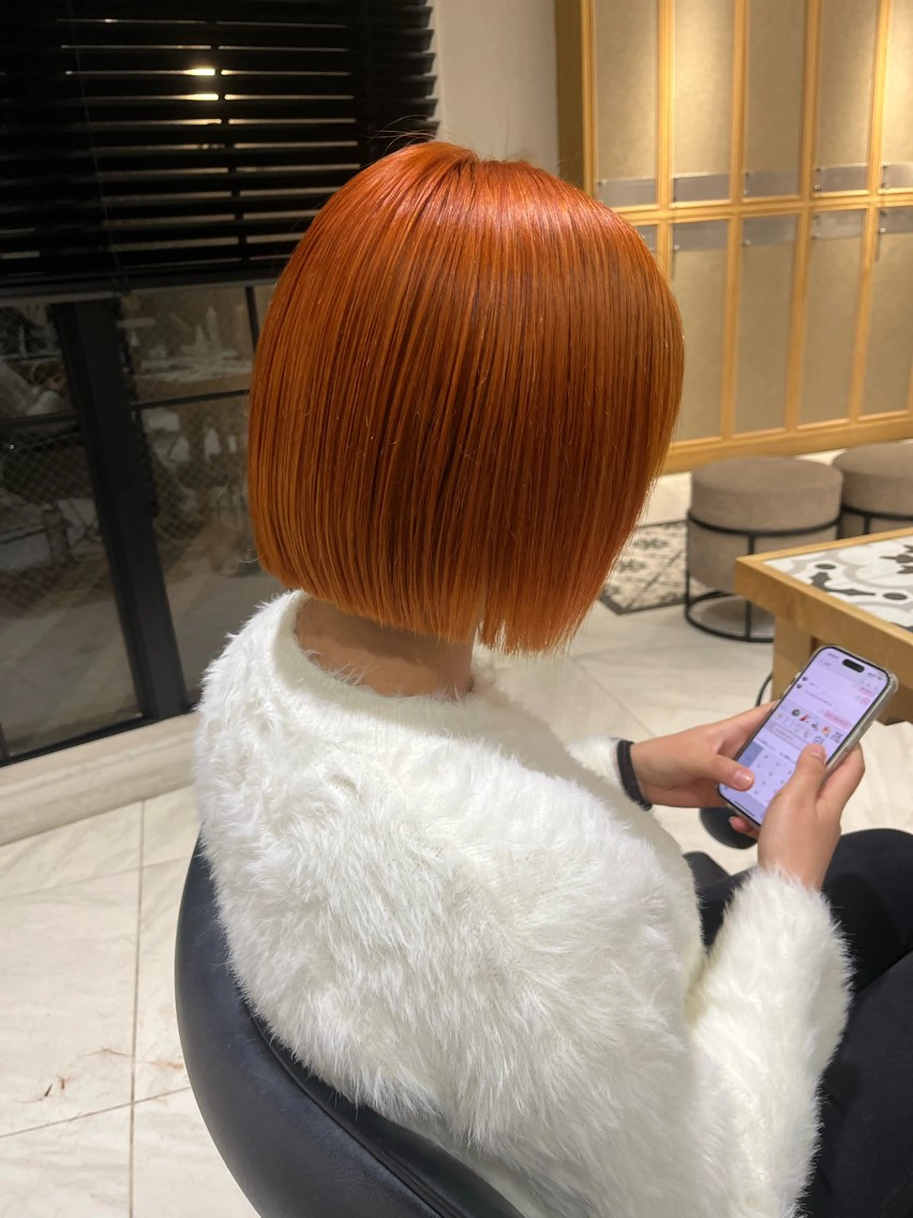 ショート カラー オレンジ ボブ ヘアカラー トリートメント ナミ🩶暗髪/暖色 ❤️/透明感/縮毛のヘアスタイル