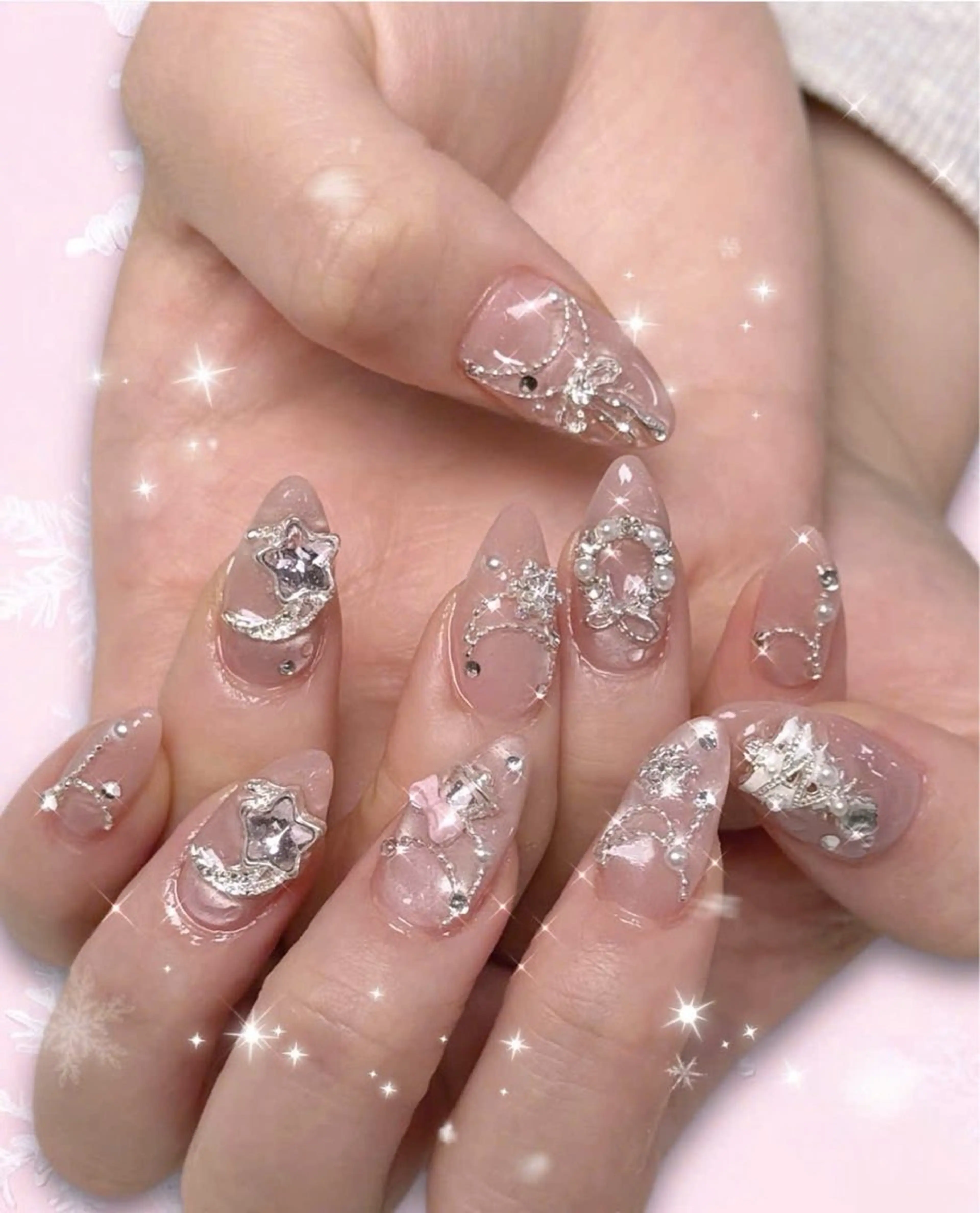 ネイル フレンチネイル キラキラネイル マグネットネイル ミラーネイル ニュアンスネイル MeiMei Nail モデル募集のネイルデザイン
