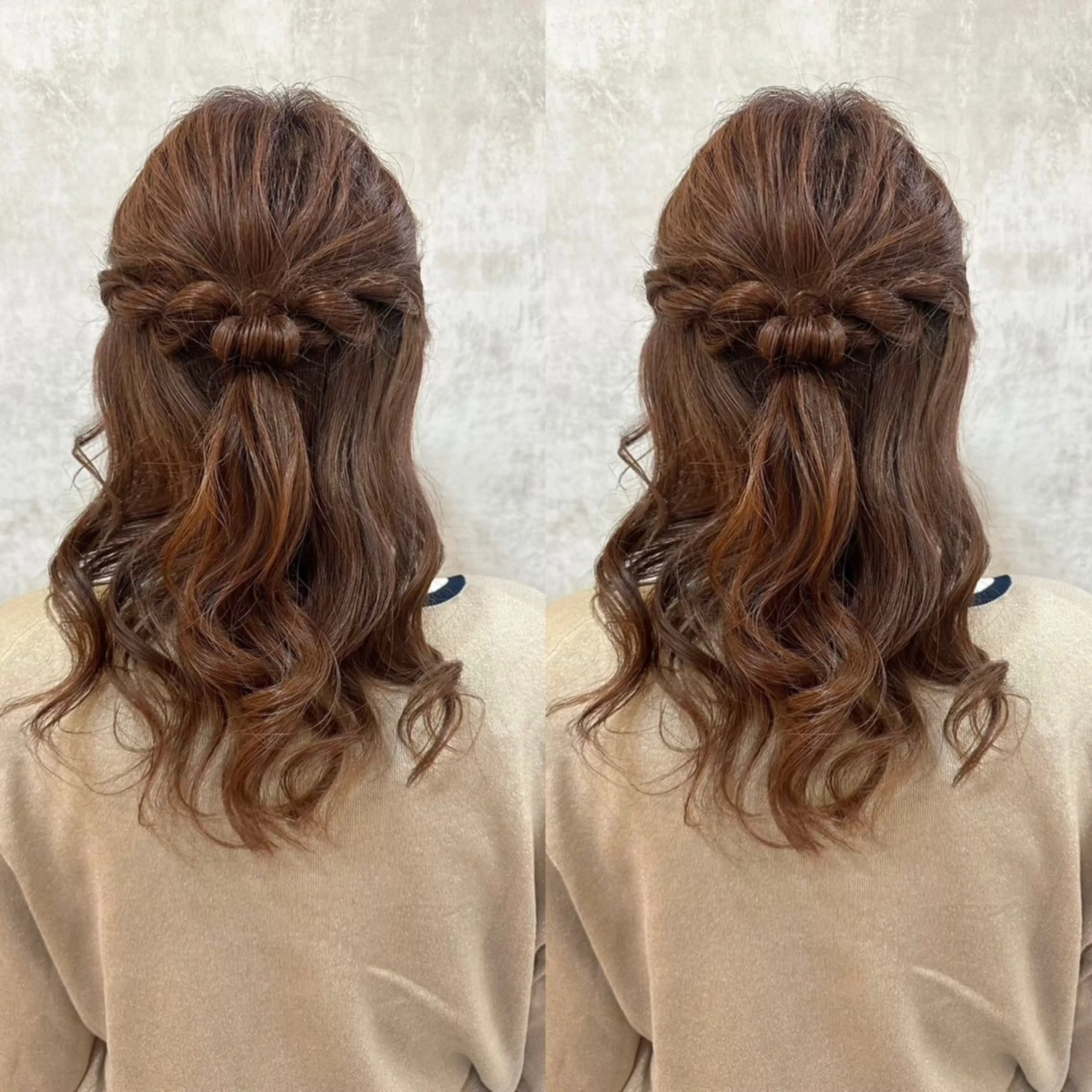 セミロング ヘアアレンジ 結婚式・ブライダル カット ヘアカラー エクステ ヘアセット 羽エク指名No1✨️ シールエク🌙しぇるのヘアスタイル