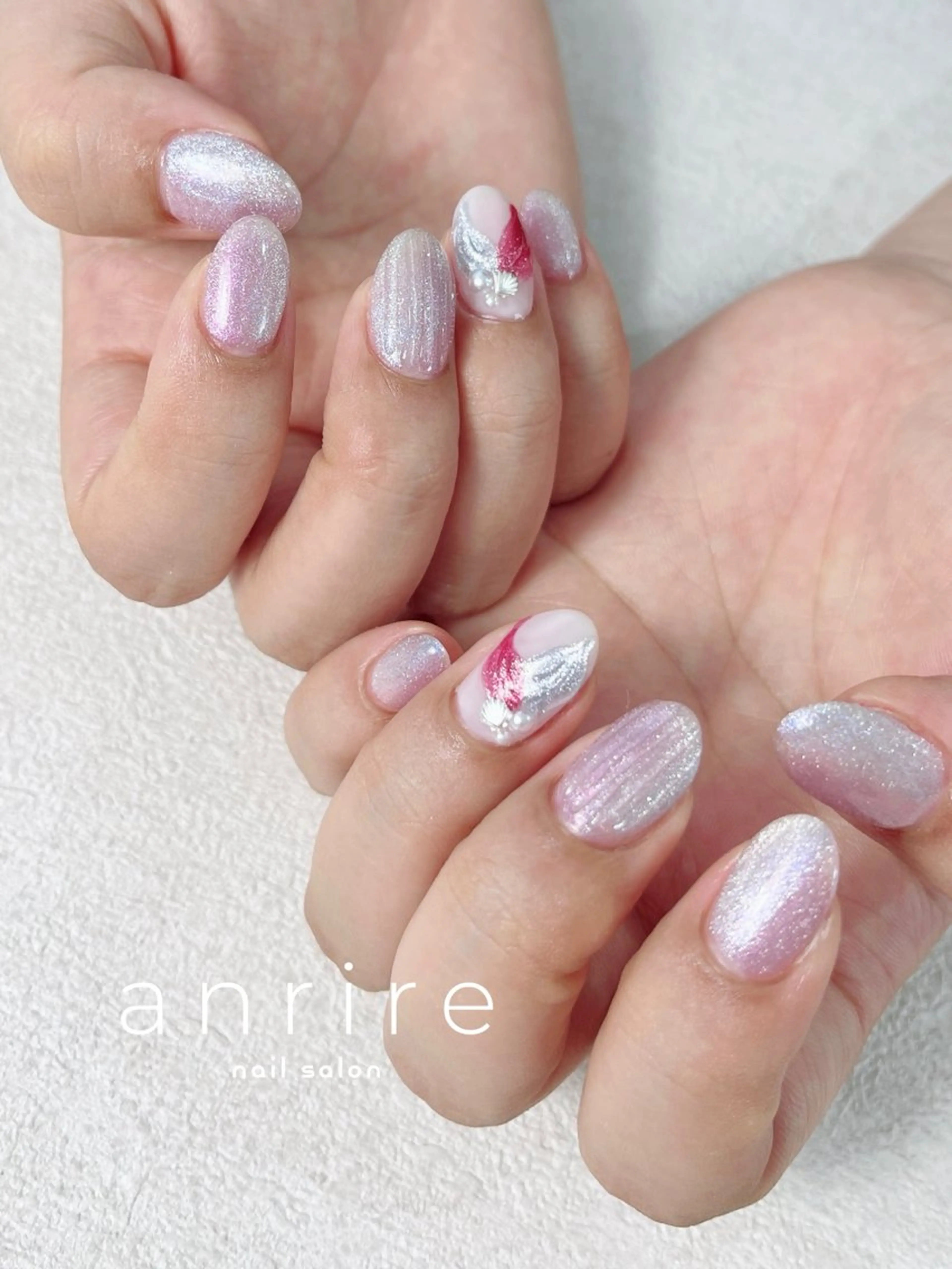 ネイル ブルー ジェルネイル キラキラネイル マグネットネイル パラジェル ハンドネイル nailsalon anrireのネイルデザイン