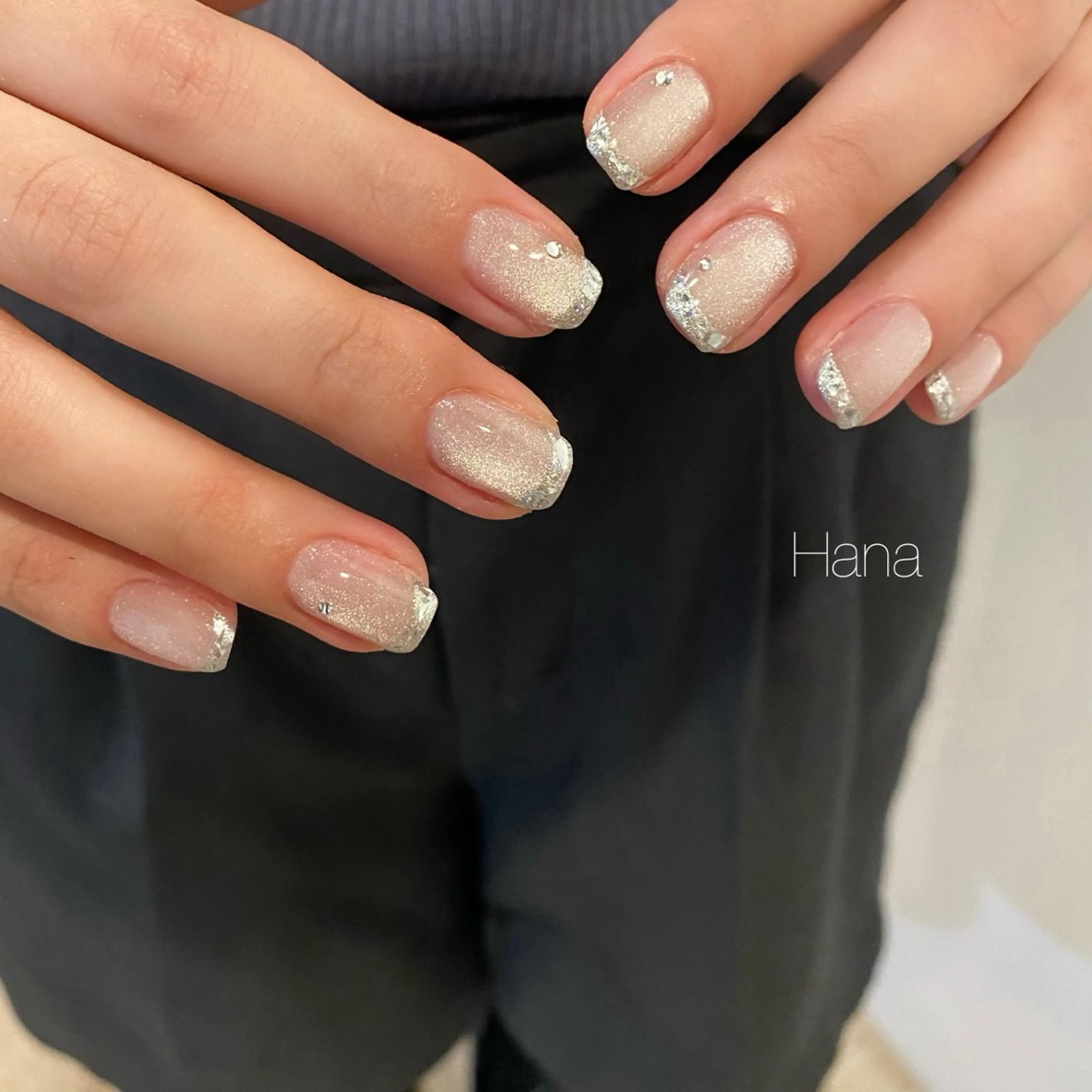 ネイル フレンチネイル ガラスフレンチ マグネットネイル ストーンネイル HANA /NOEM nailsalonのネイルデザイン