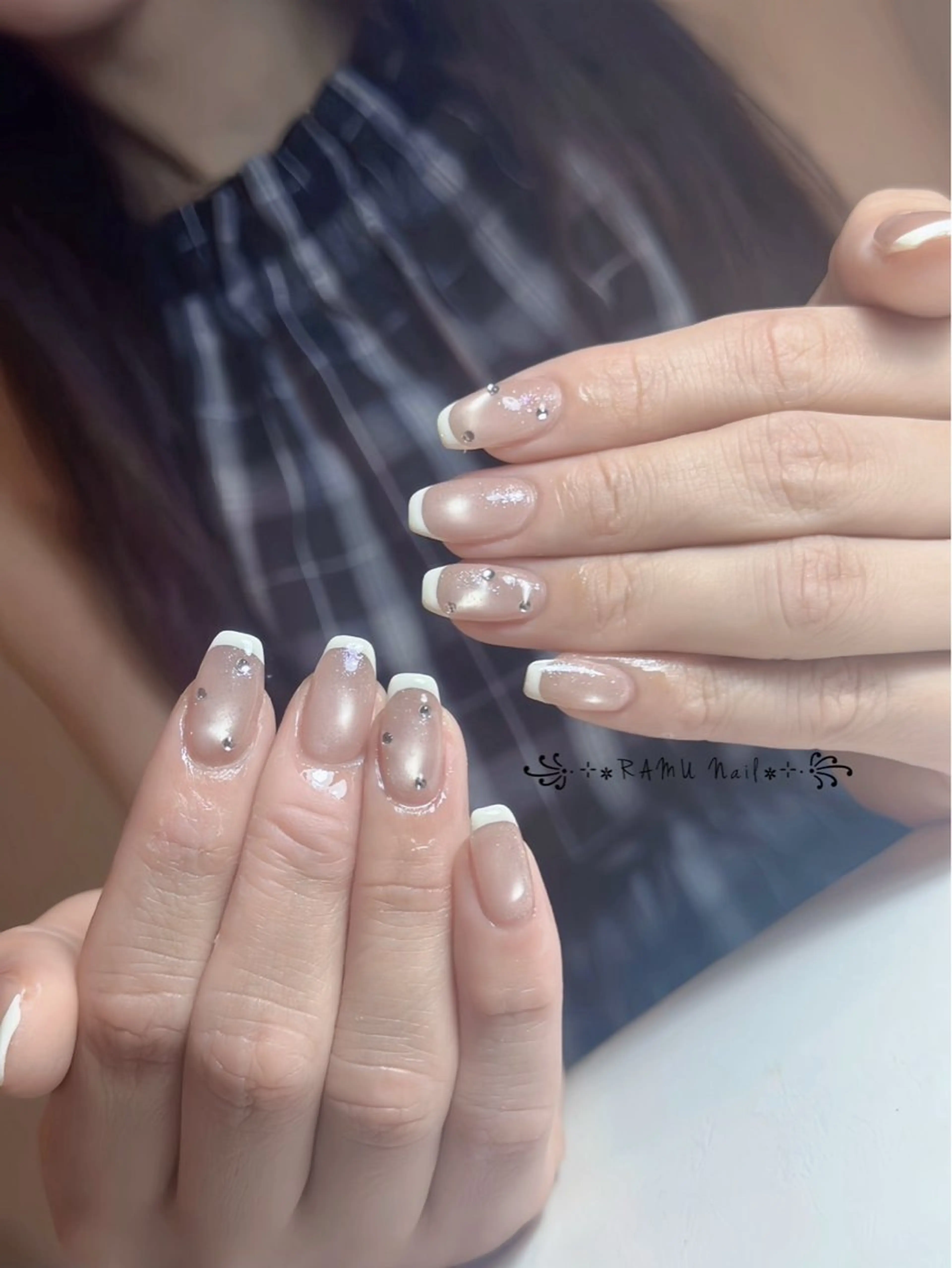 ネイル キラキラネイル マグネットネイル ミラーネイル ピンク ストーンネイル ハンドネイル RAMU Nail 恵比寿店のネイルデザイン