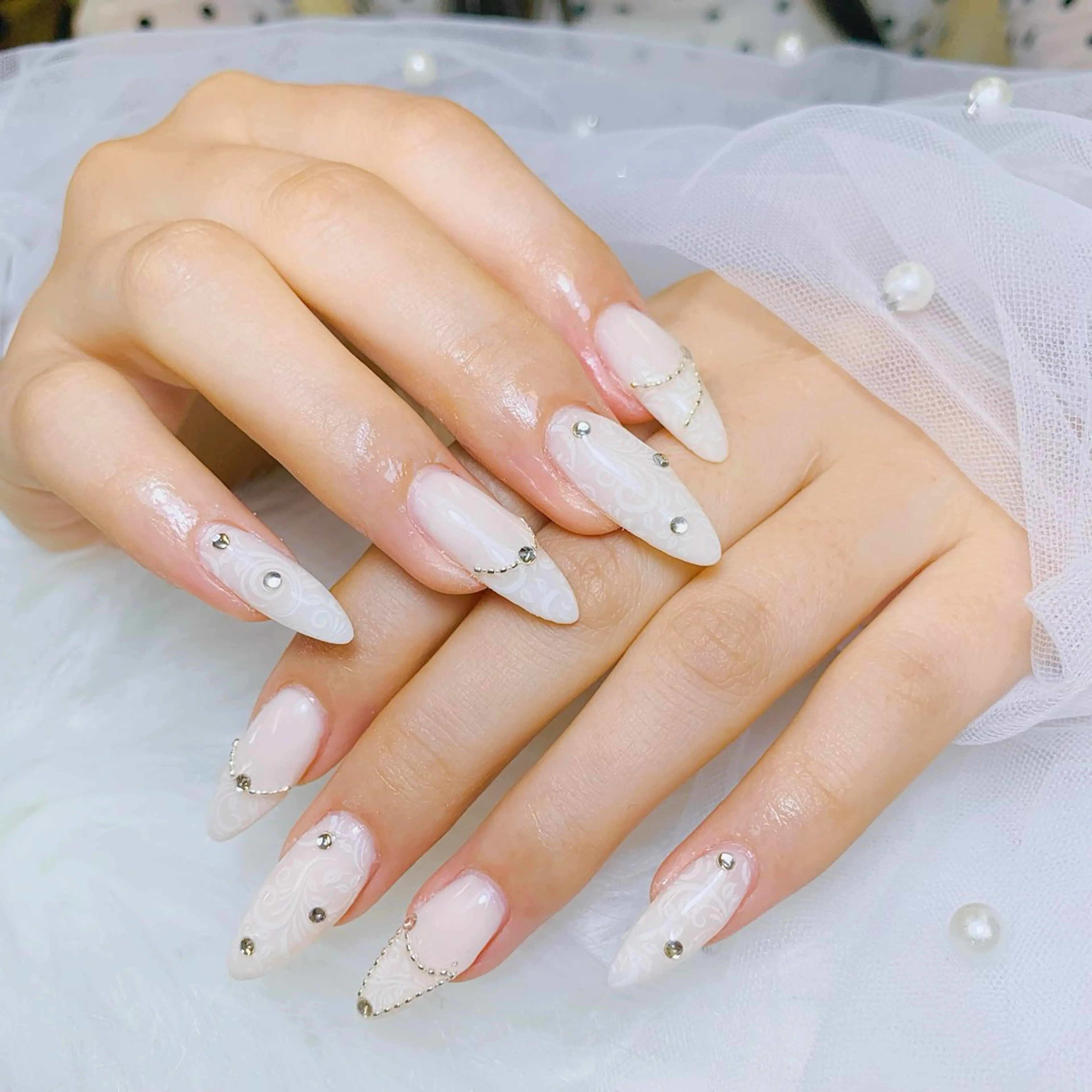 ネイル チークネイル 長さ出し フラッシュネイル フレンチネイル グラデーション ハンドネイル AN NAIL SALONのネイルデザイン