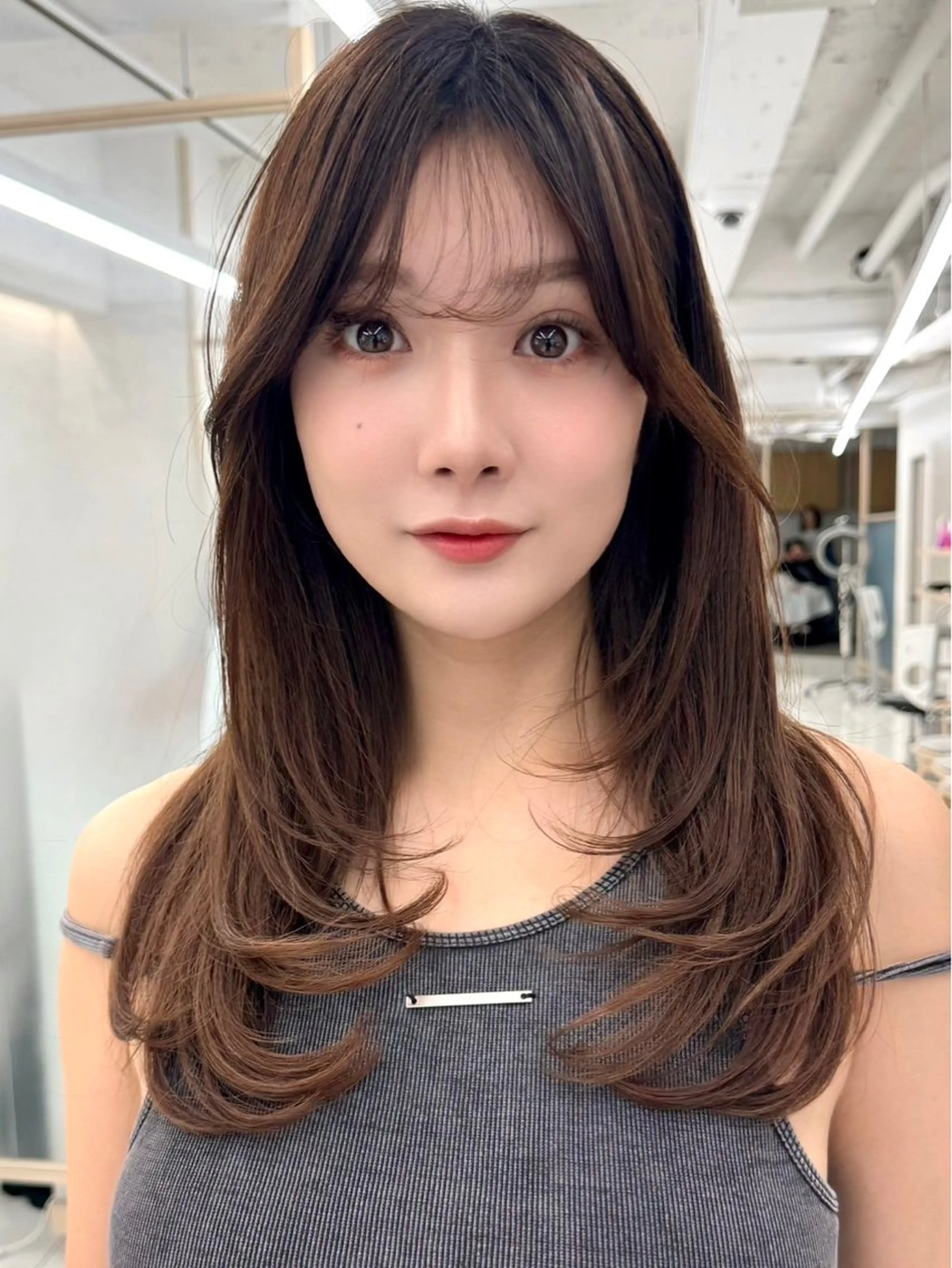 ミディアム カラー ミディアムレイヤー ボブ 顔まわりレイヤー 顔周りカット 髪質改善 レイヤー×韓国 🇰🇷鈴木啓太のヘアスタイル