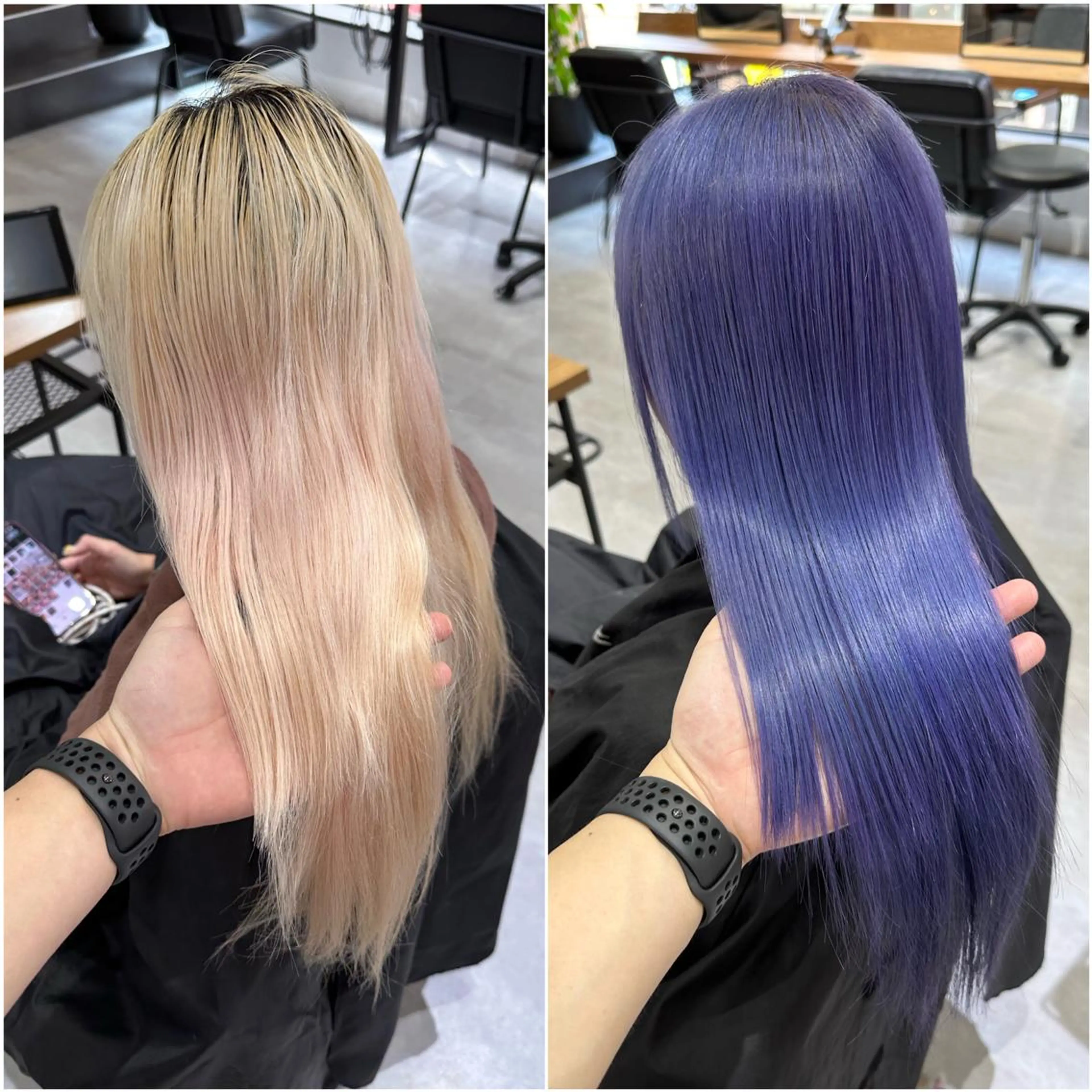 セミロング カラー ブルーカラー ダブルカラー ハイトーンカラー バイオレットカラー KEISUKE🐶 カラー✨エクステのヘアスタイル