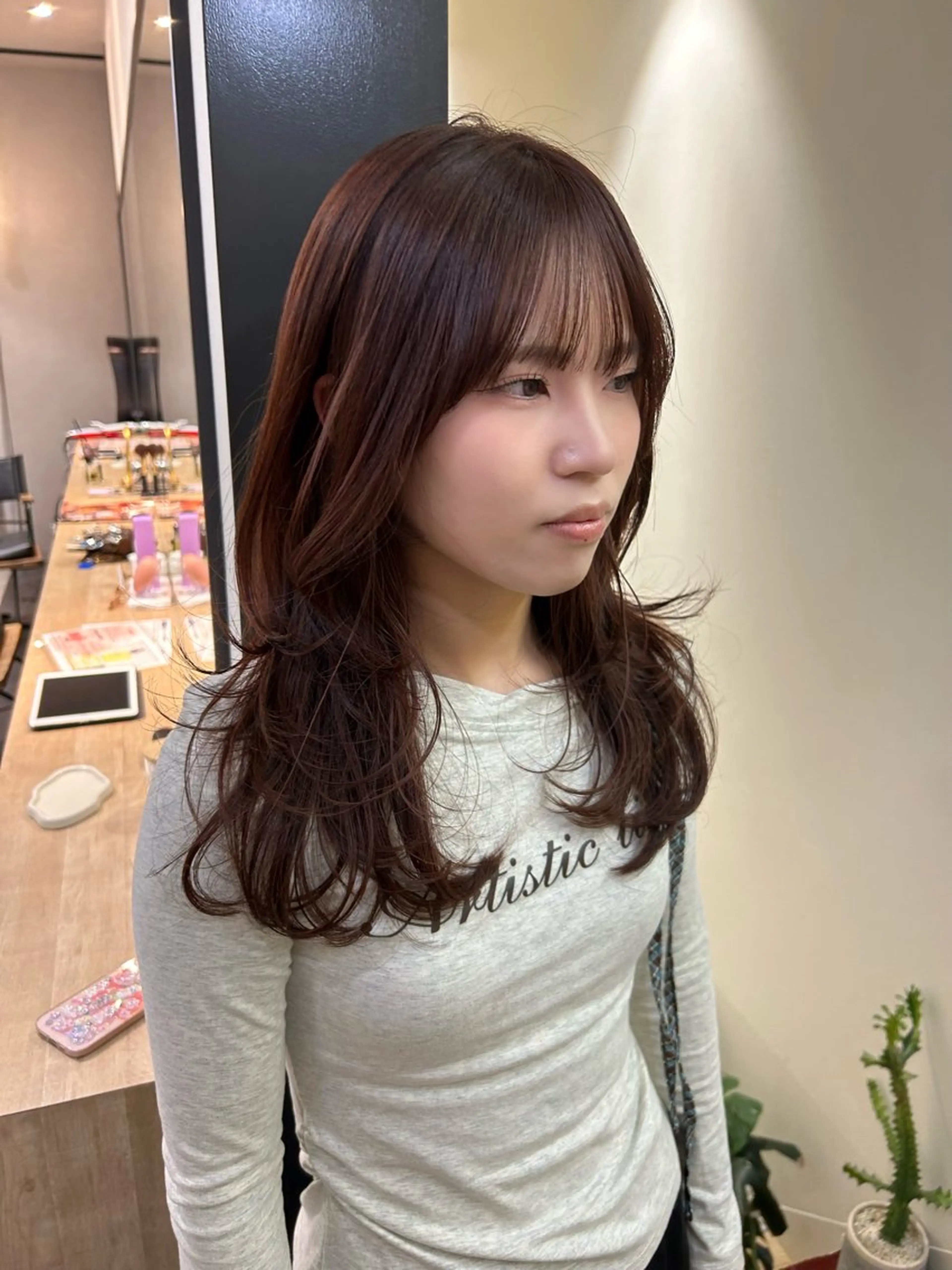 ロング カラー ブラウンカラー ピンクカラー ピンクブラウン レイヤーカット カット ヘアカラー トリートメント hub hair レイヤー/透明感のヘアスタイル