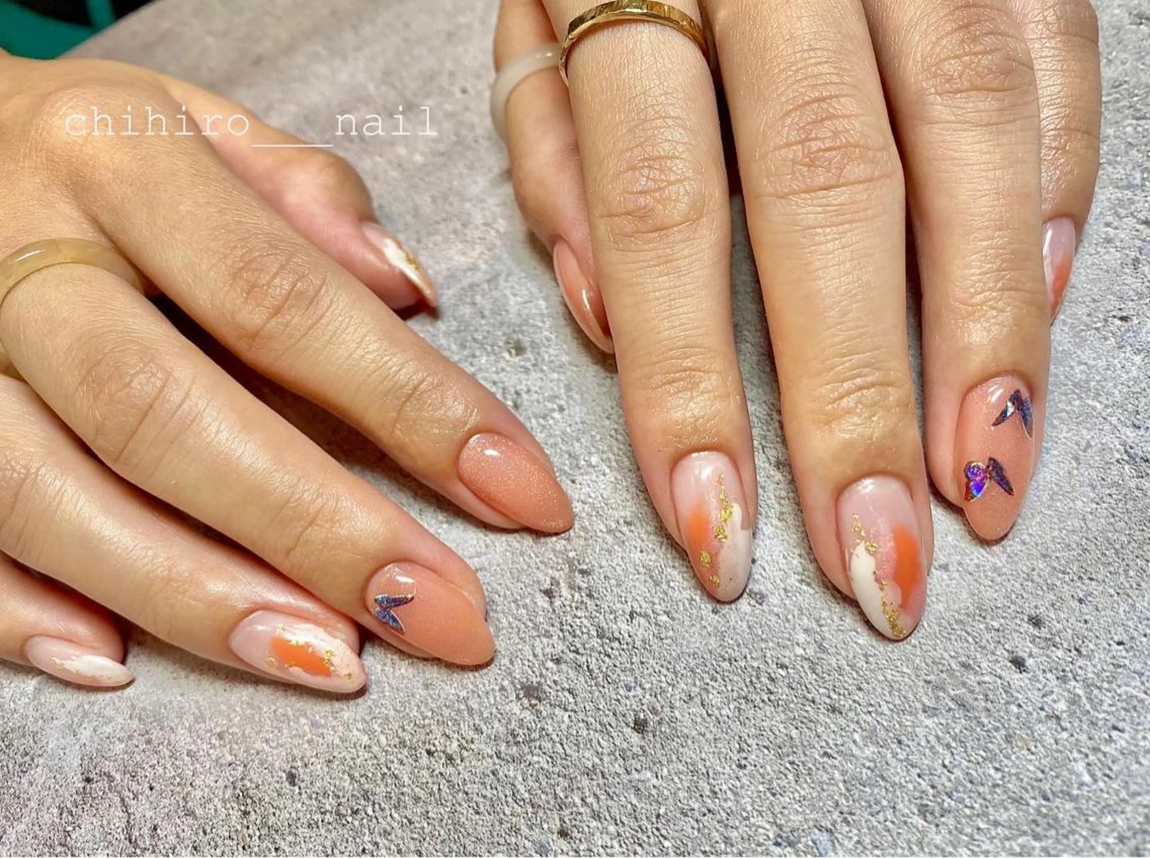 ロング カラー ネイル フラッシュネイル フレンチネイル ジェルネイル ラメ(グリッター) ニュアンスネイル ハンドネイル chihiro 小路ネイルのネイルデザイン