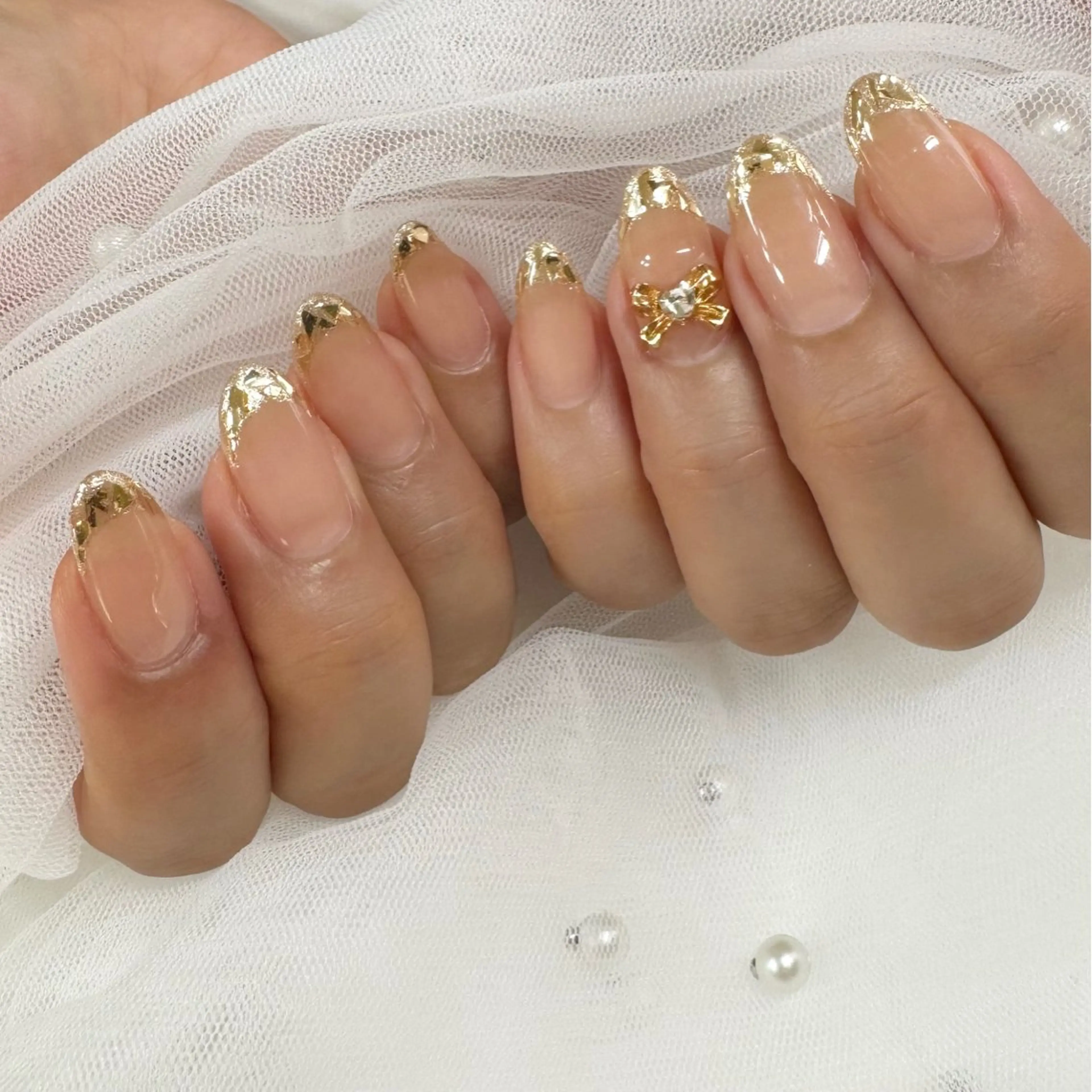 ネイル ジェルネイル リボン シンプルネイル 東 千夏のネイルデザイン