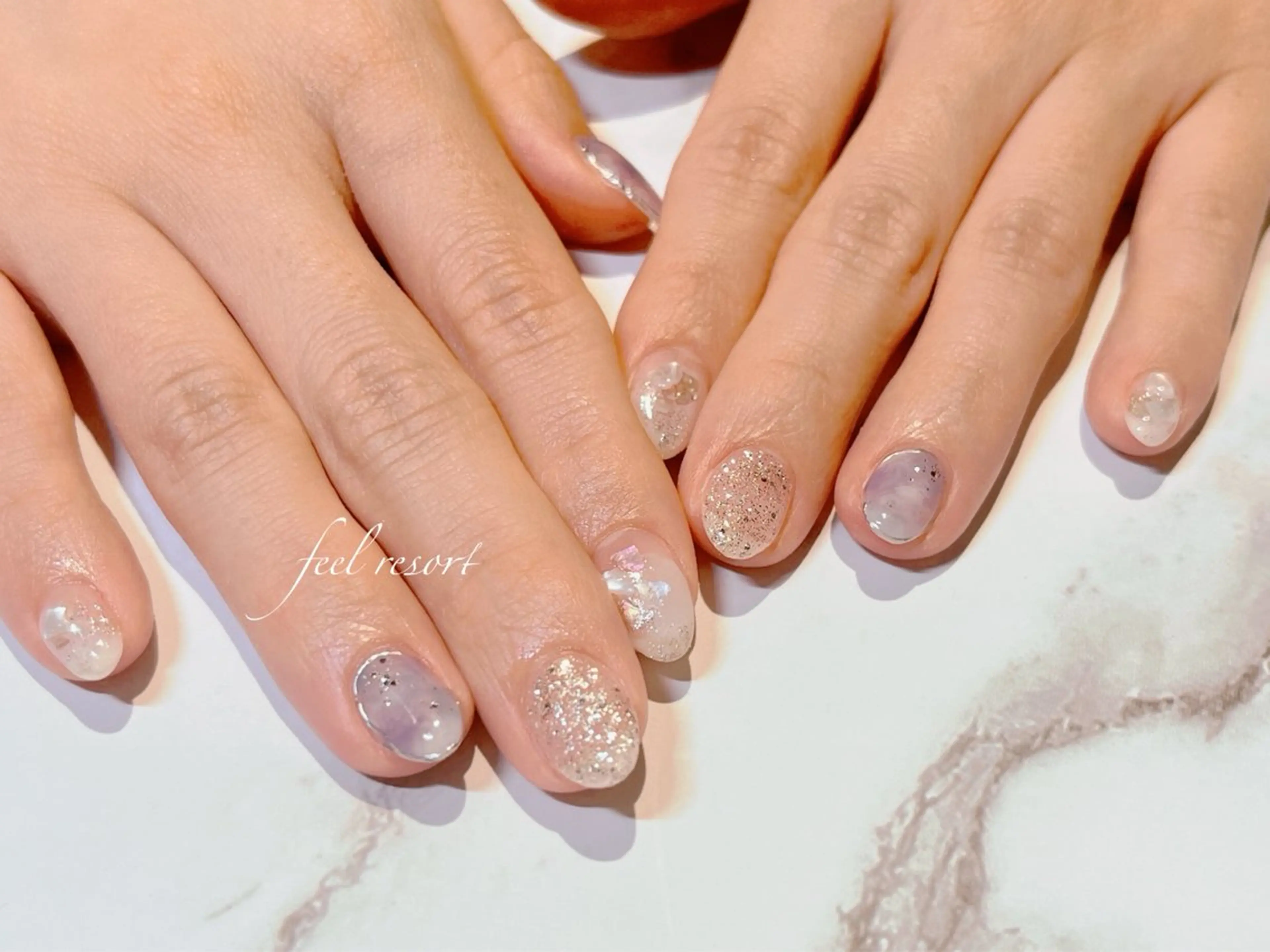 ネイル 長さ出し フットネイル フレンチネイル ジェルネイル ガラスフレンチ ハンドネイル Lien（リアン） 銀座駅6分のネイルデザイン