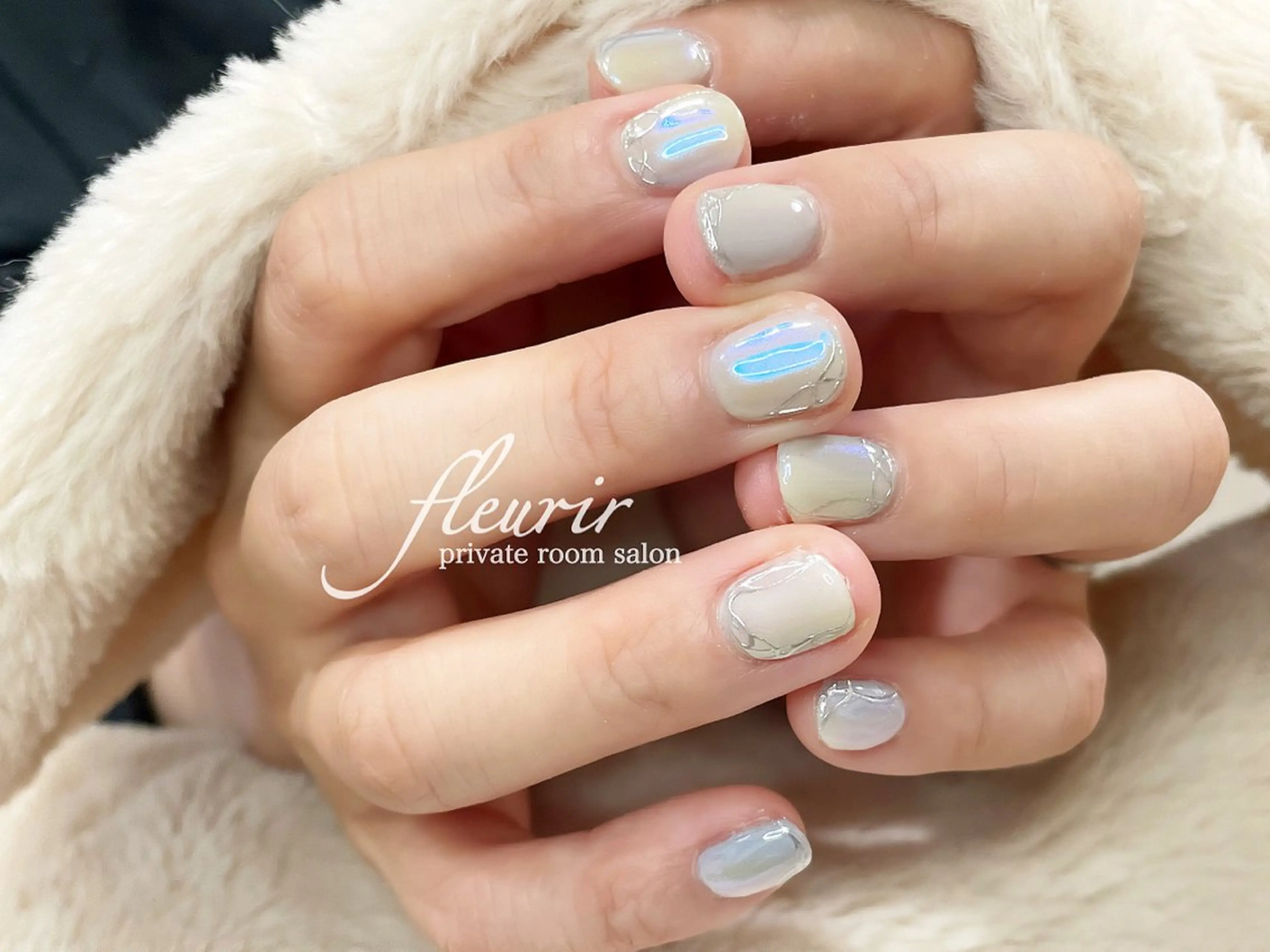 ネイル アートネイル ミラーネイル ショートネイル フルリール 【プライベートサロンのネイルデザイン