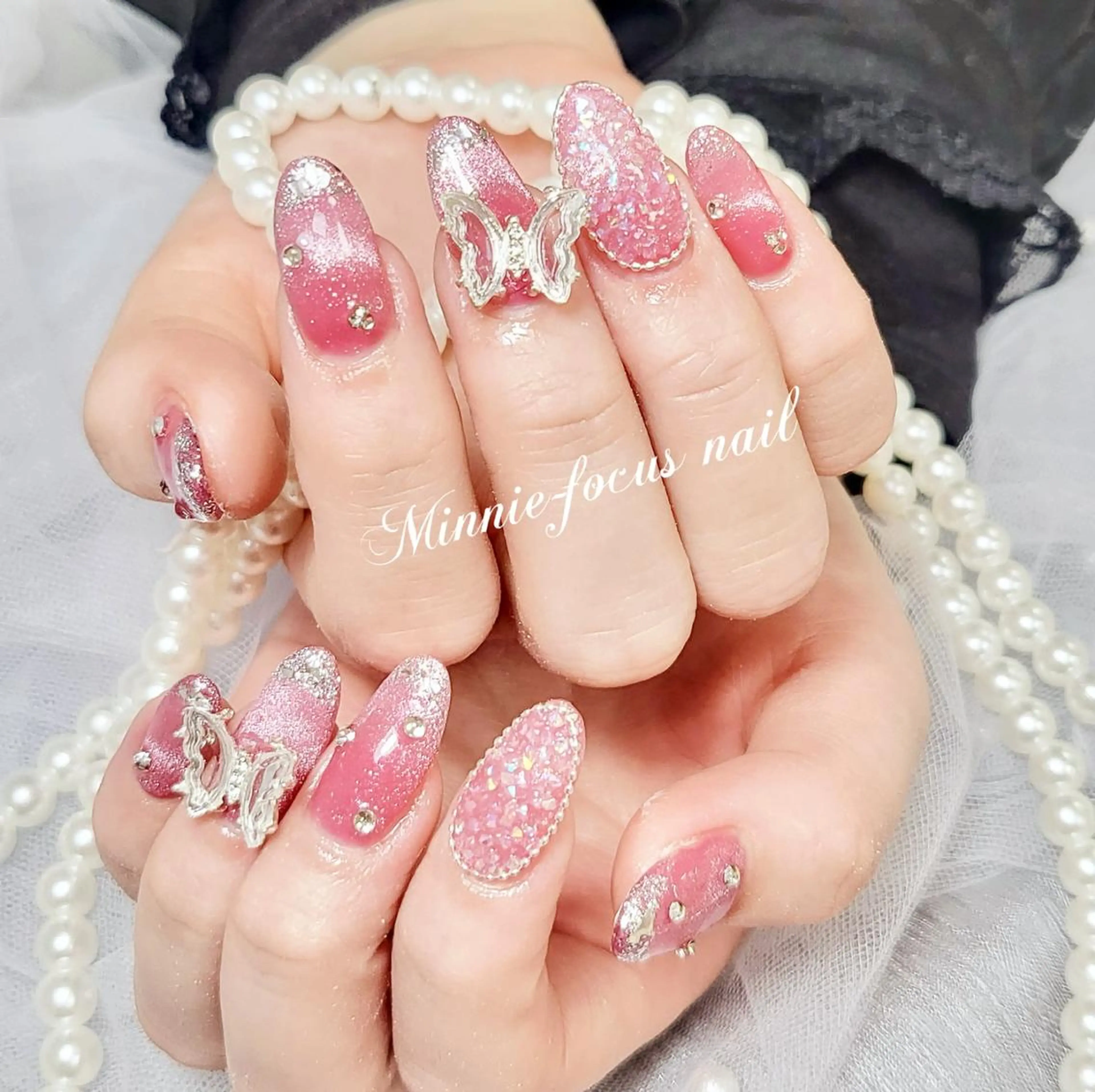 ネイル フレンチネイル ガラスフレンチ ゴージャス キラキラネイル 韓国ネイル 🧸Luvia nail✨のネイルデザイン