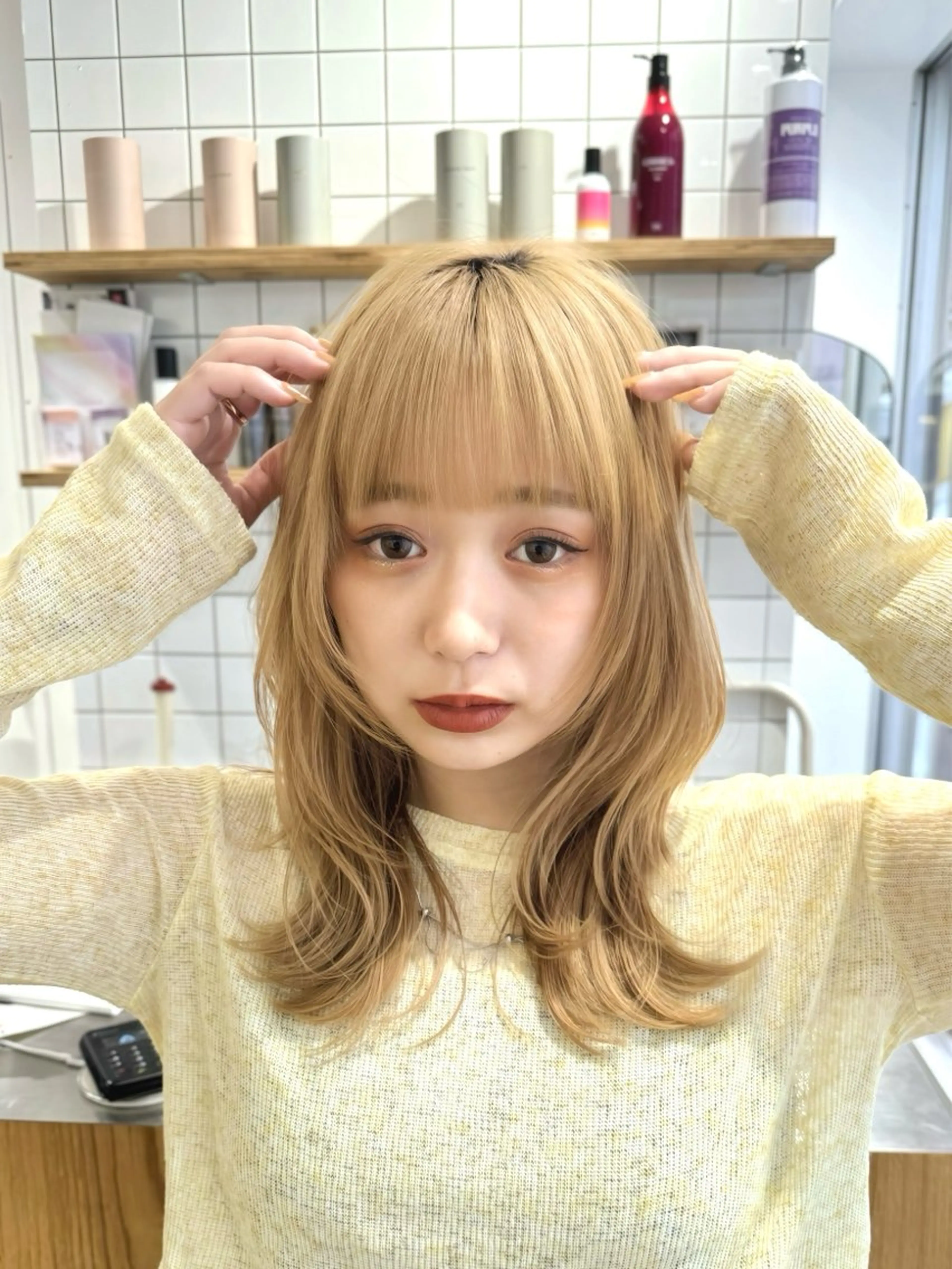 ロング カラー ベージュカラー ミルクティーベージュ 顔周りカット レイヤーカット 小顔カット 🪞美髪レイヤー特化 🪞青木のヘアスタイル