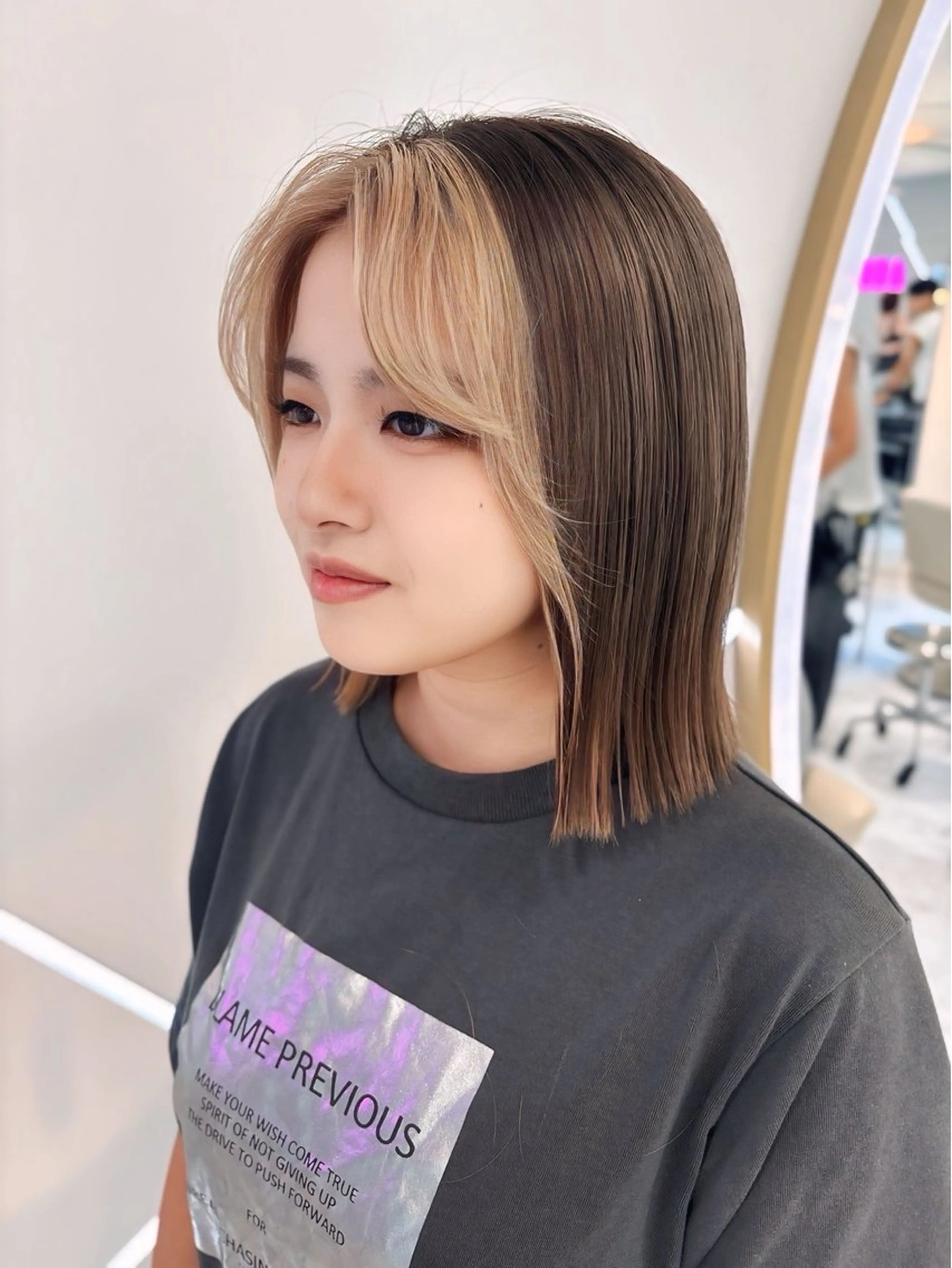 ミディアム カラー 切りっぱなしボブ ミストバング  フェイスフレーミング ボブ カット ヘアカラー SAYAKA 🍒／ボブ／暖色のヘアスタイル