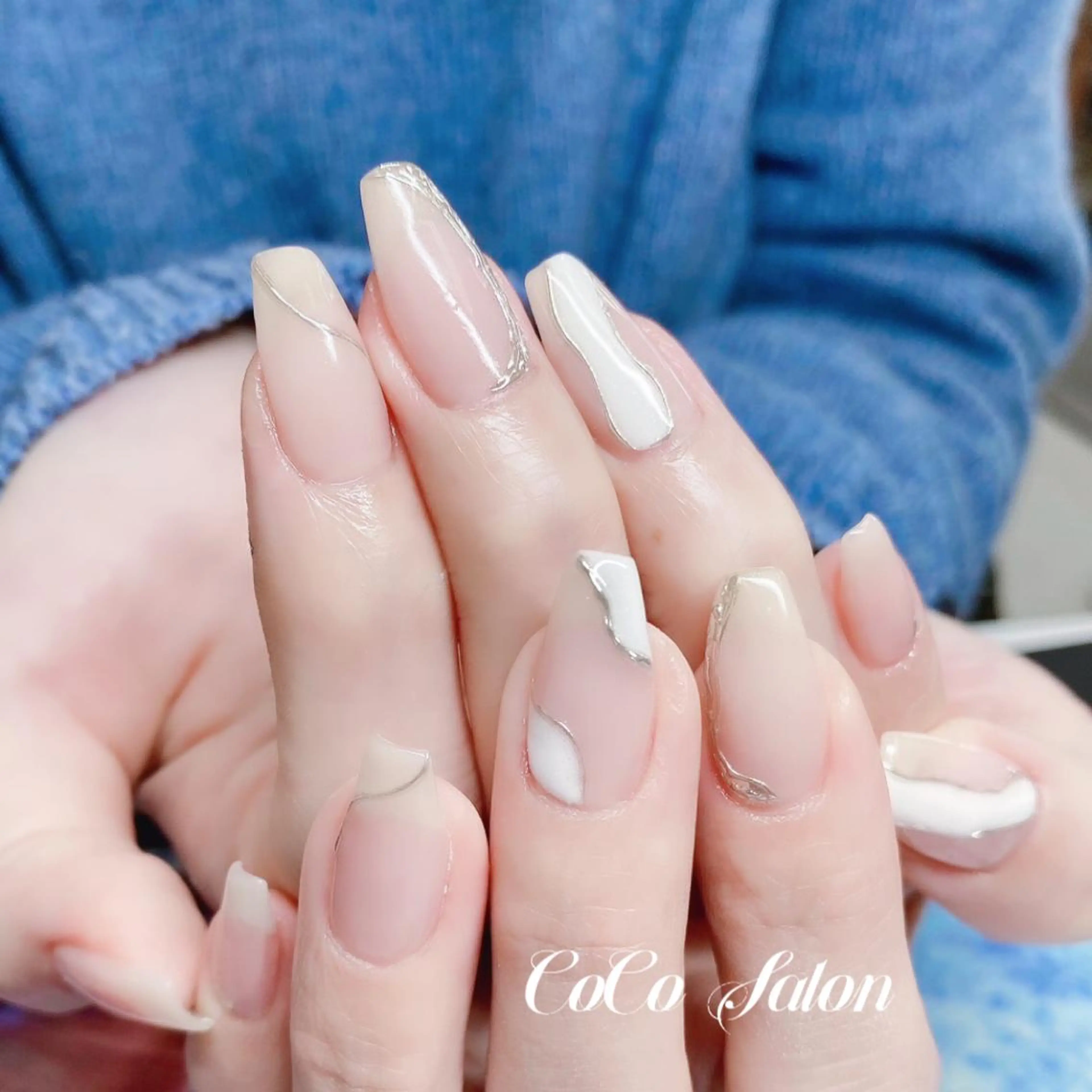 ネイル 長さ出し フレンチネイル ジェルネイル 韓国ネイル ミラーネイル ハンドネイル CoCoSalon ネイル/まつ毛予約のネイルデザイン