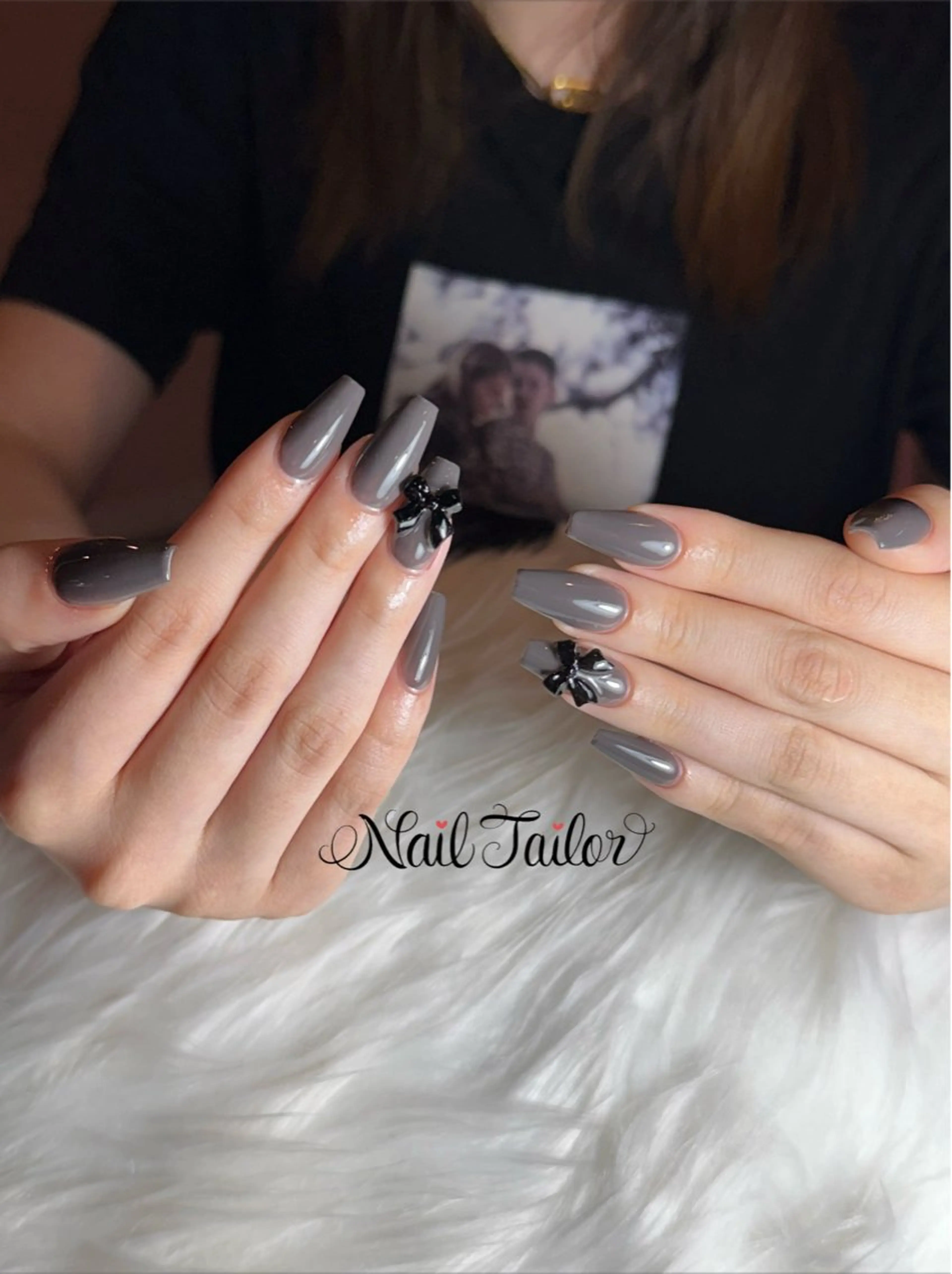 ネイル 長さ出し ロングネイル ワンカラーネイル リボン ハンドネイル NailTailor ネイルテイラーのネイルデザイン