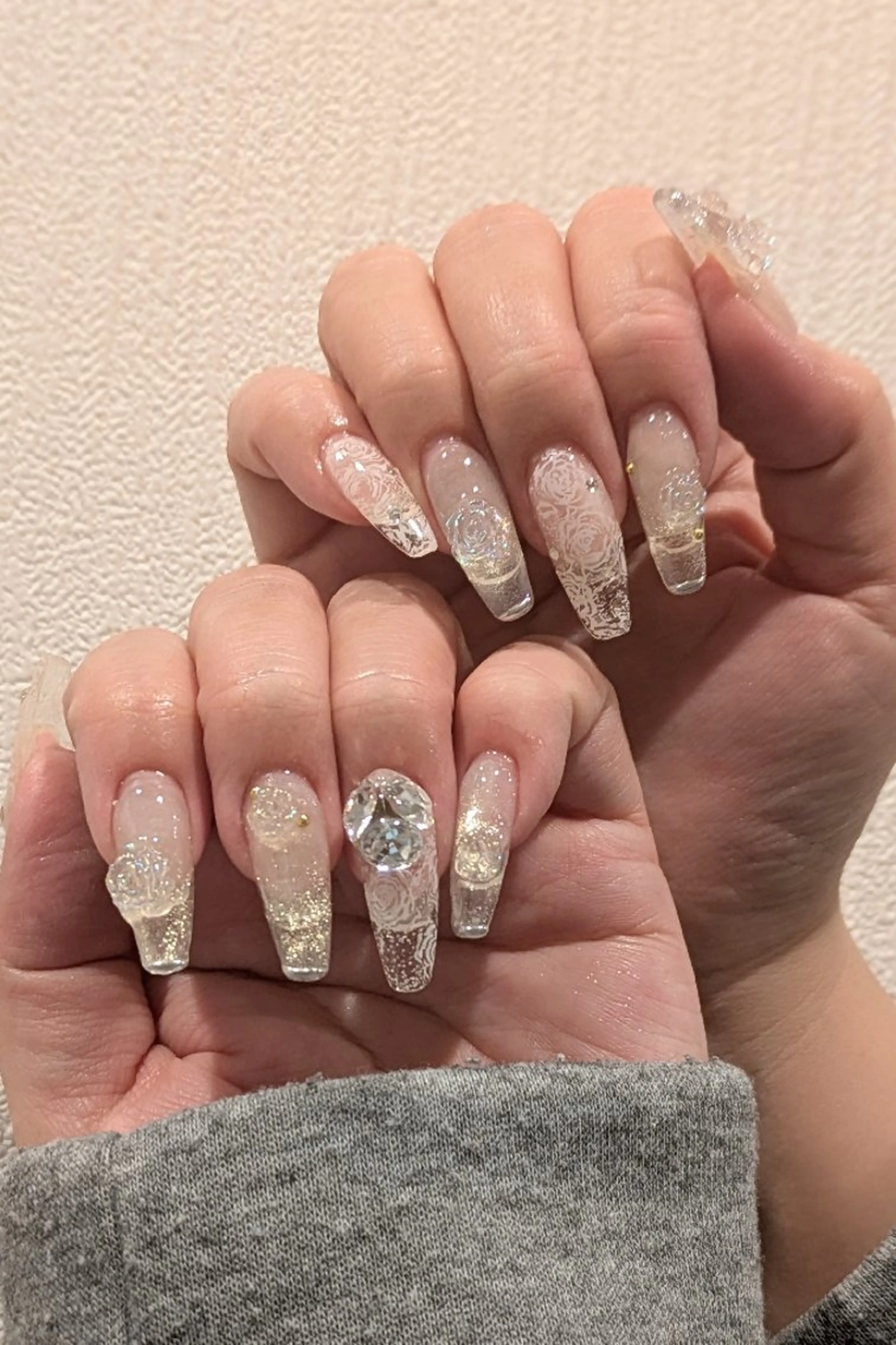 ネイル クリアネイル 長さ出し ジェルネイル レース シンプルネイル ハンドネイル m&pPrivate nailsalonのネイルデザイン