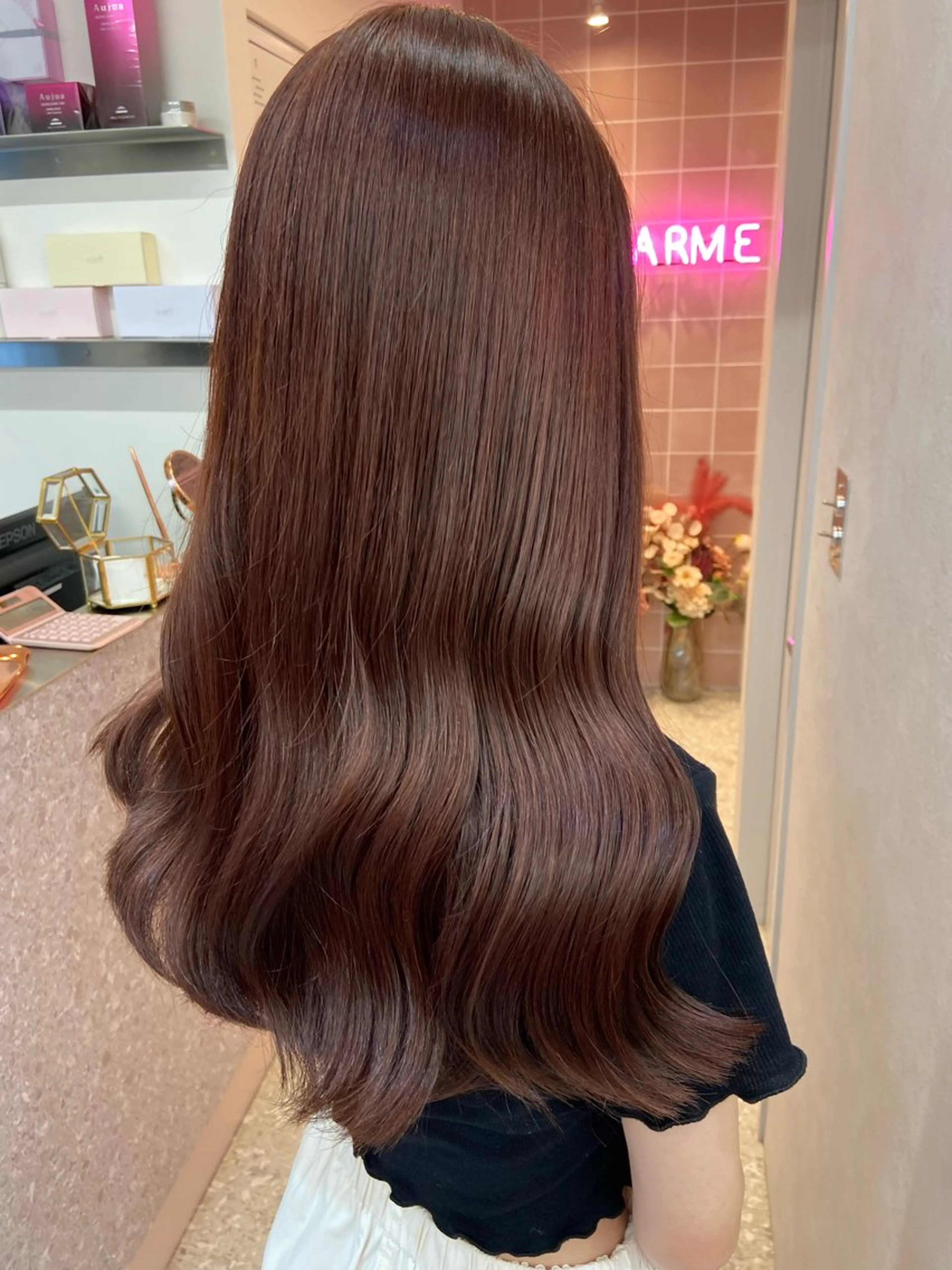 ロング カラー ブラウンカラー ピンクカラー ピンクブラウン 韓国風ヘア カット ヘアカラー トリートメント 新宿/韓国ヘア 中明度カラー/かやのヘアスタイル