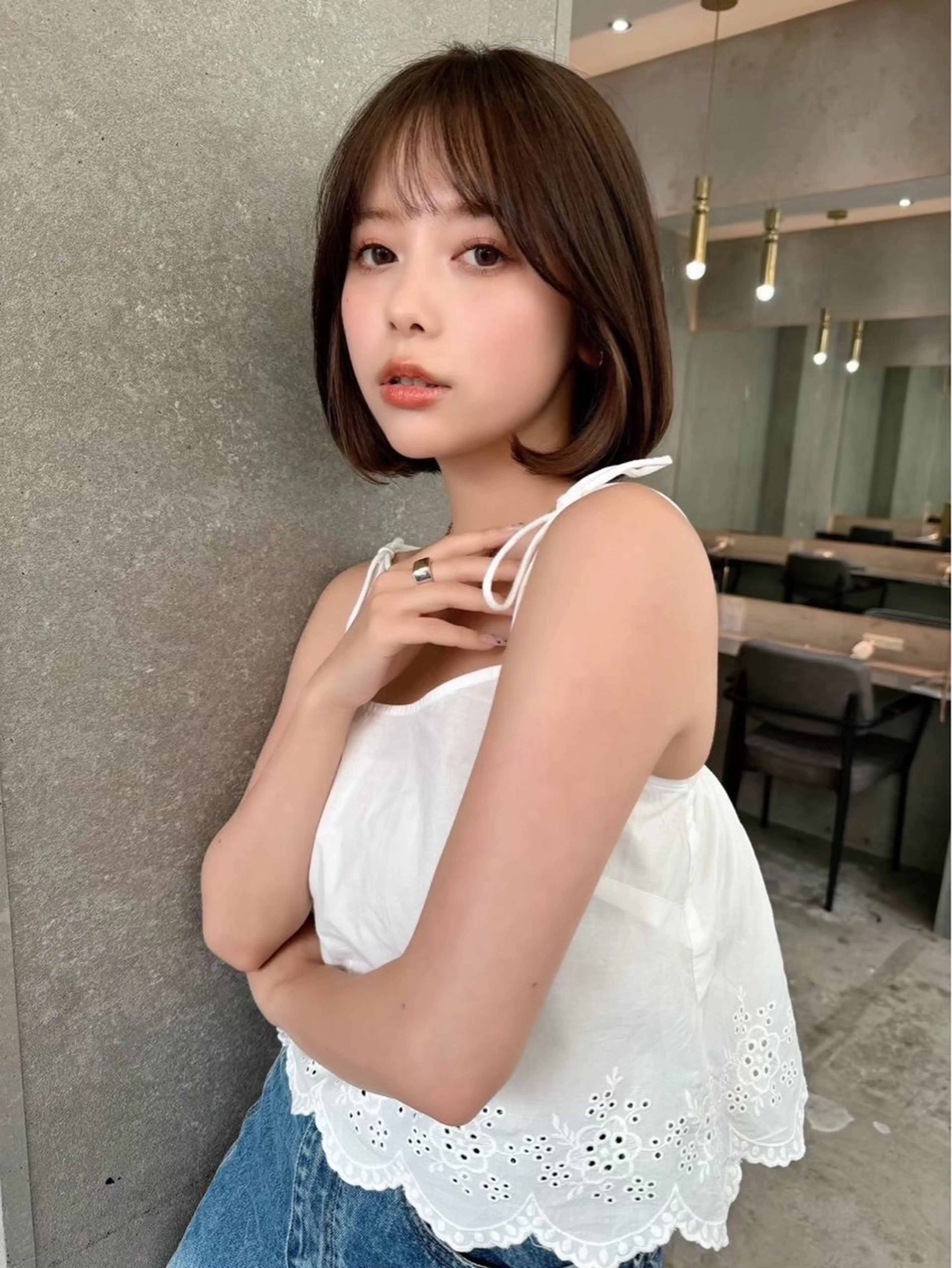 ショート 切りっぱなしボブ ボブ くびれヘア 外ハネヘア カット ヘアカラー トリートメント ボブ/ショート/艶髪 カラー/TOSHIのヘアスタイル