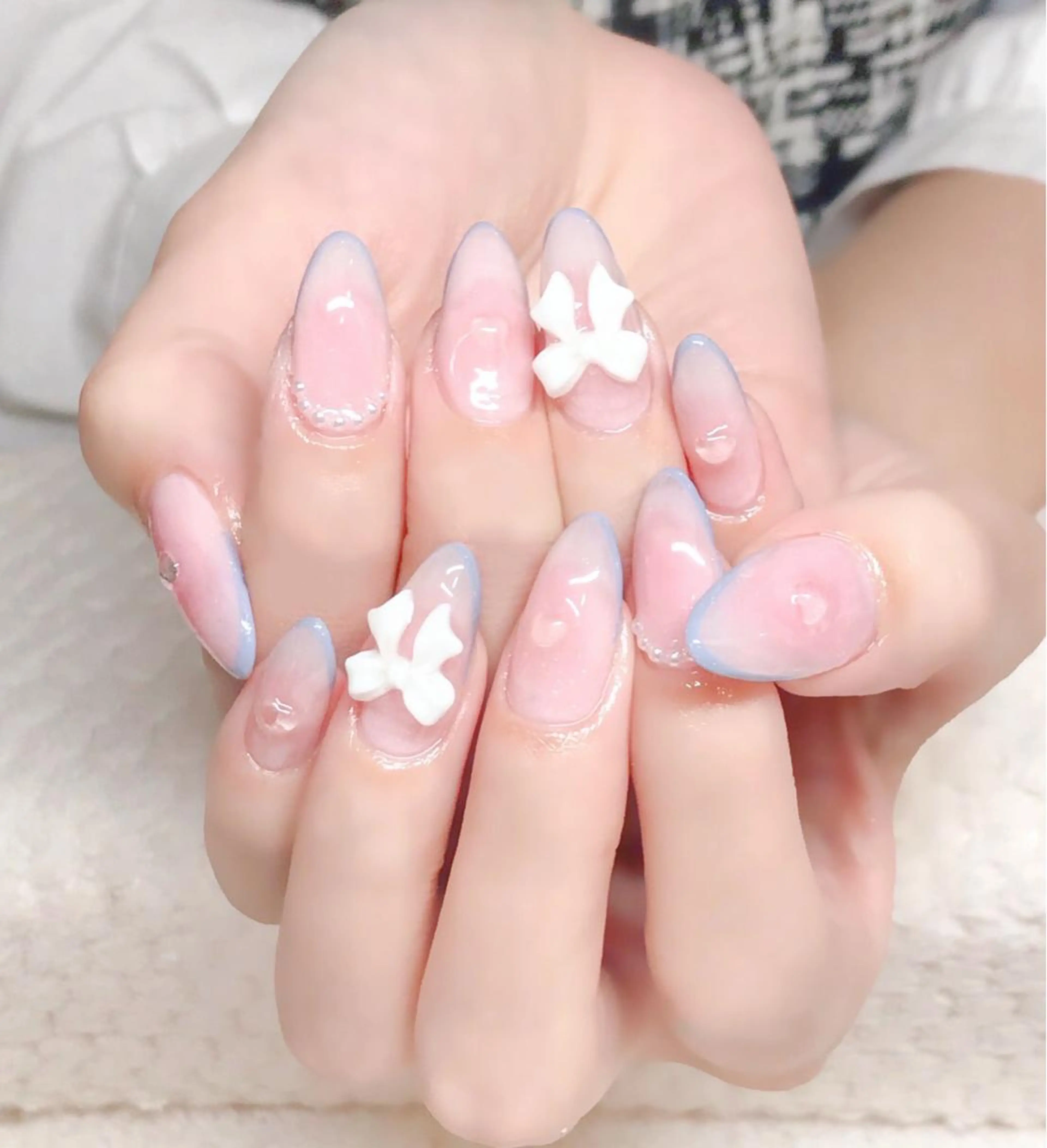 ネイル チークネイル フレンチネイル ジェルネイル ハート リボン Nyanco Nailのネイルデザイン