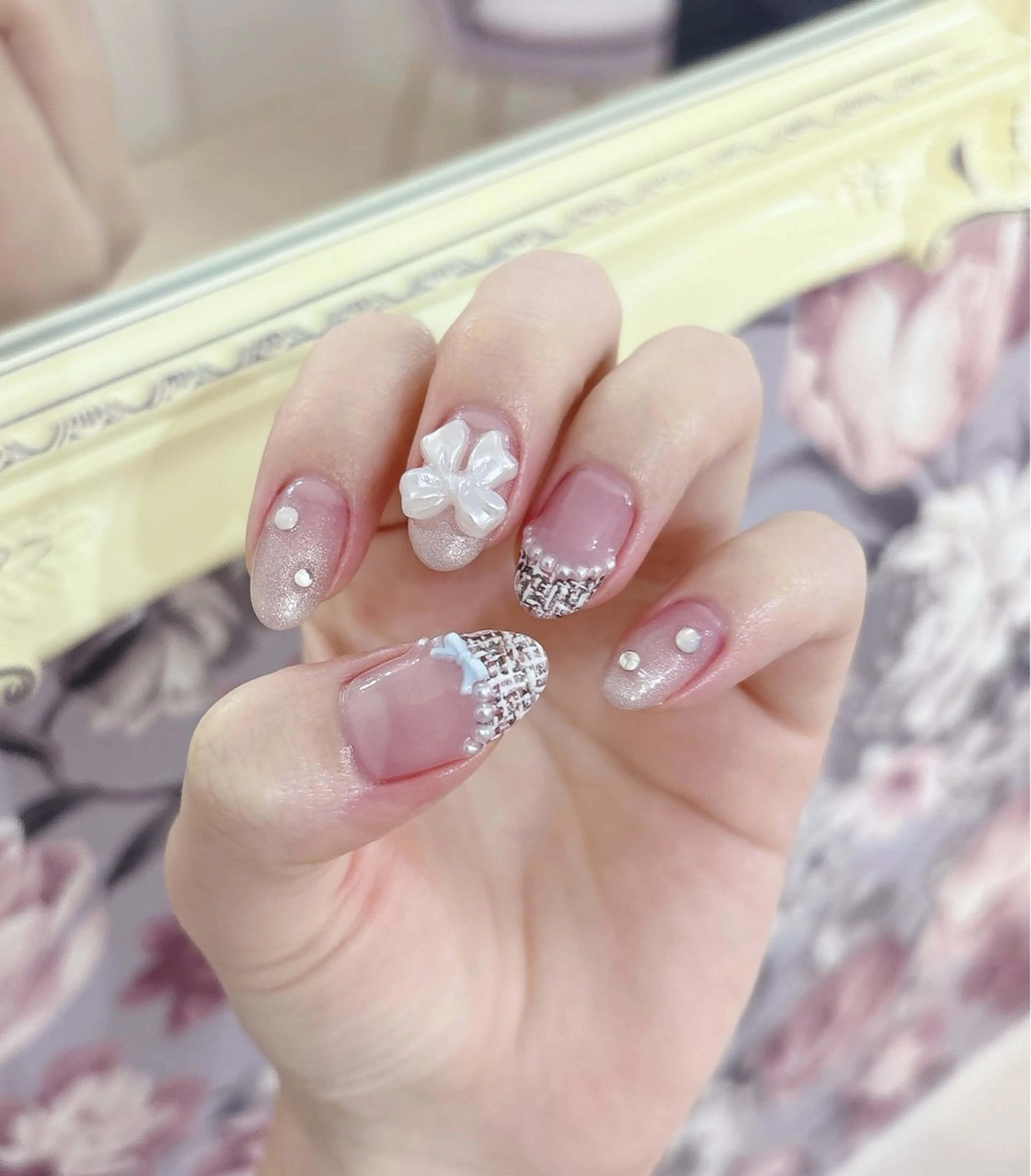 ネイル アートネイル ブラウン グラデーション マグネットネイル ツイードネイル ハンドネイル FLARE NAIL フレアネイルのネイルデザイン