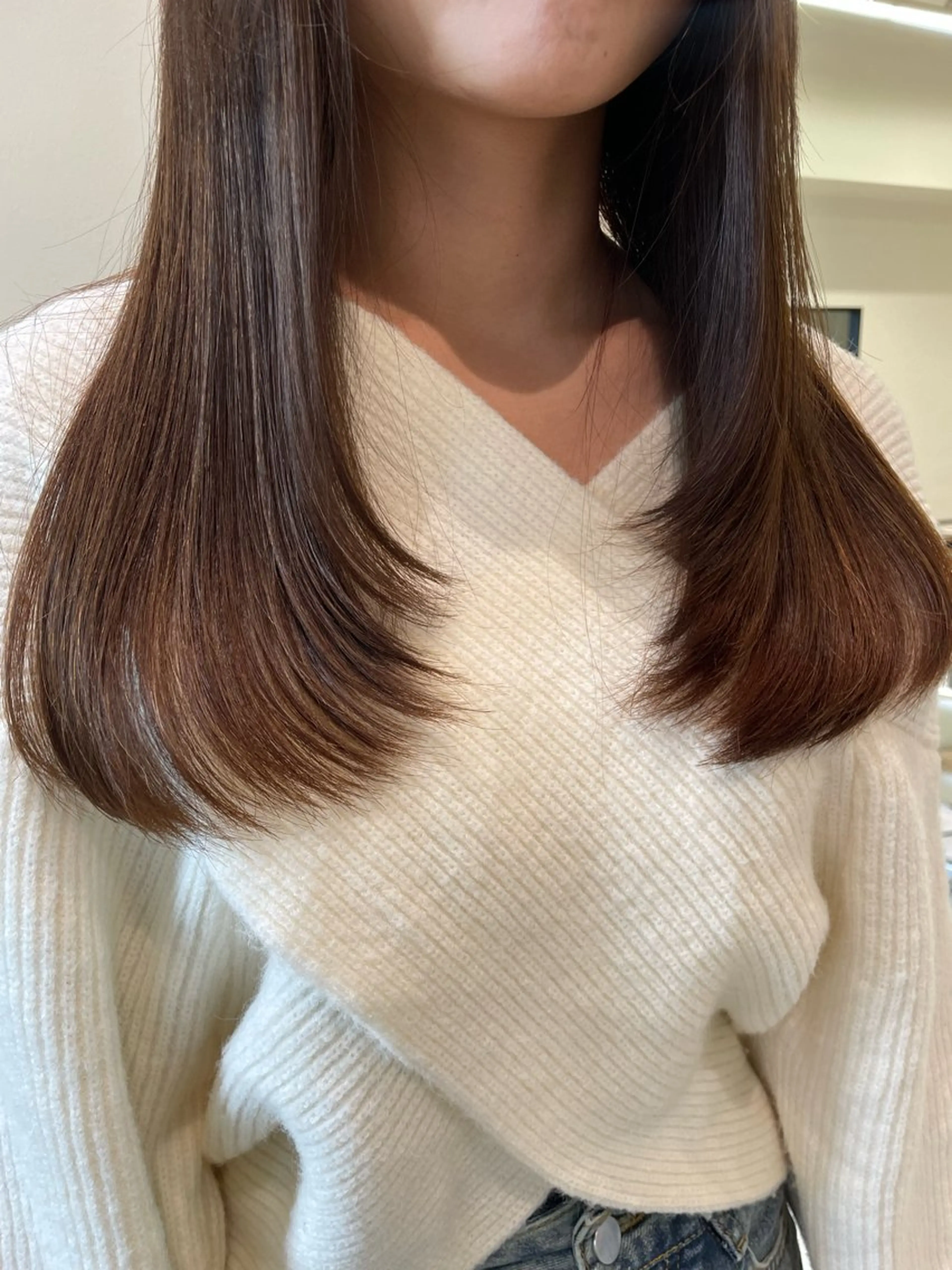 ロング カット 垢抜け小顔レイヤー オリーブ/スミレのヘアスタイル