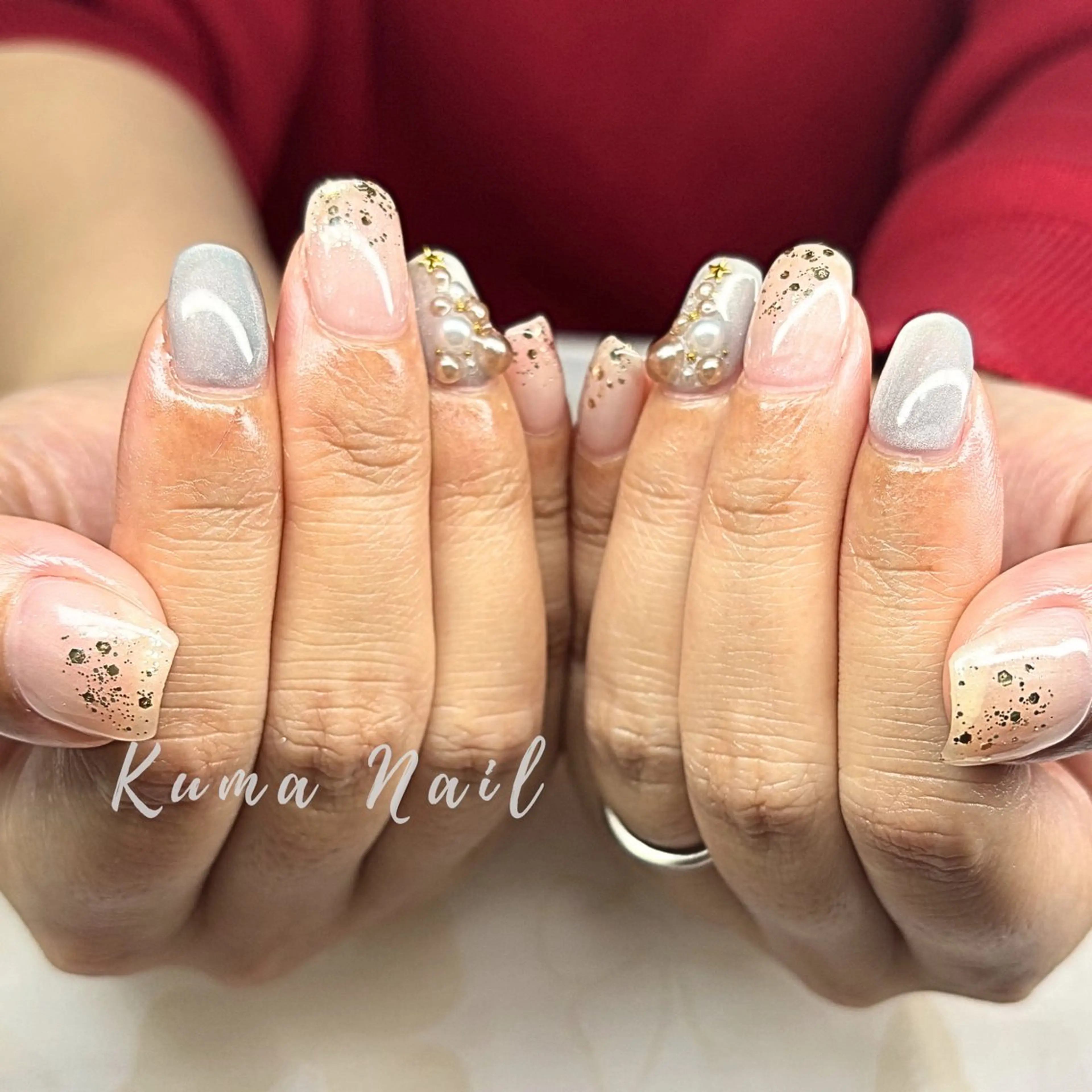 ネイル アートネイル ラメ(グリッター) マグネットネイル 冬ネイル クリスマス ハンドネイル 藤が丘ネイル Kuma Nailのネイルデザイン