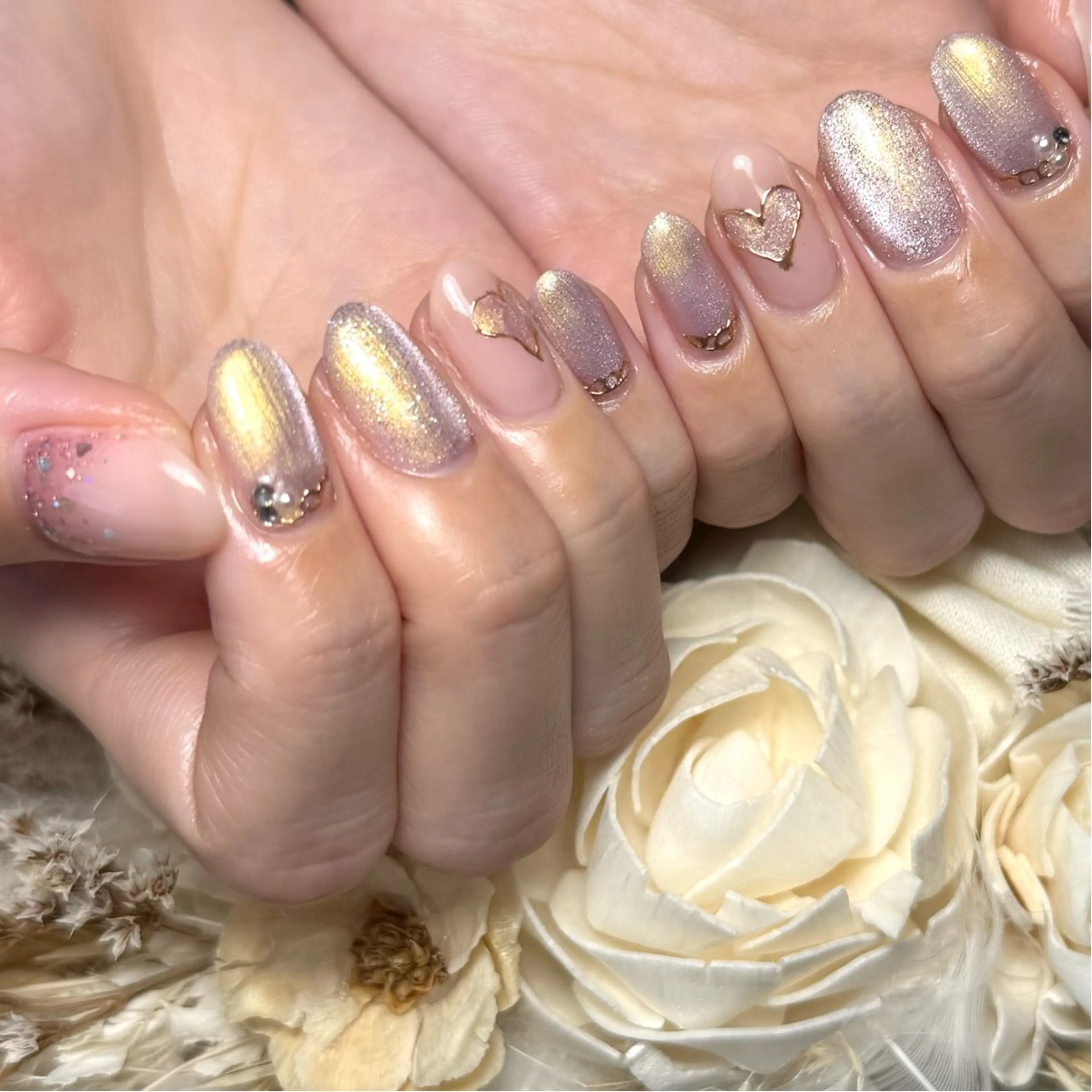 ネイル フラッシュネイル ハート マグネットネイル バレンタイン ハンドネイル Hana_ Rieのネイルデザイン