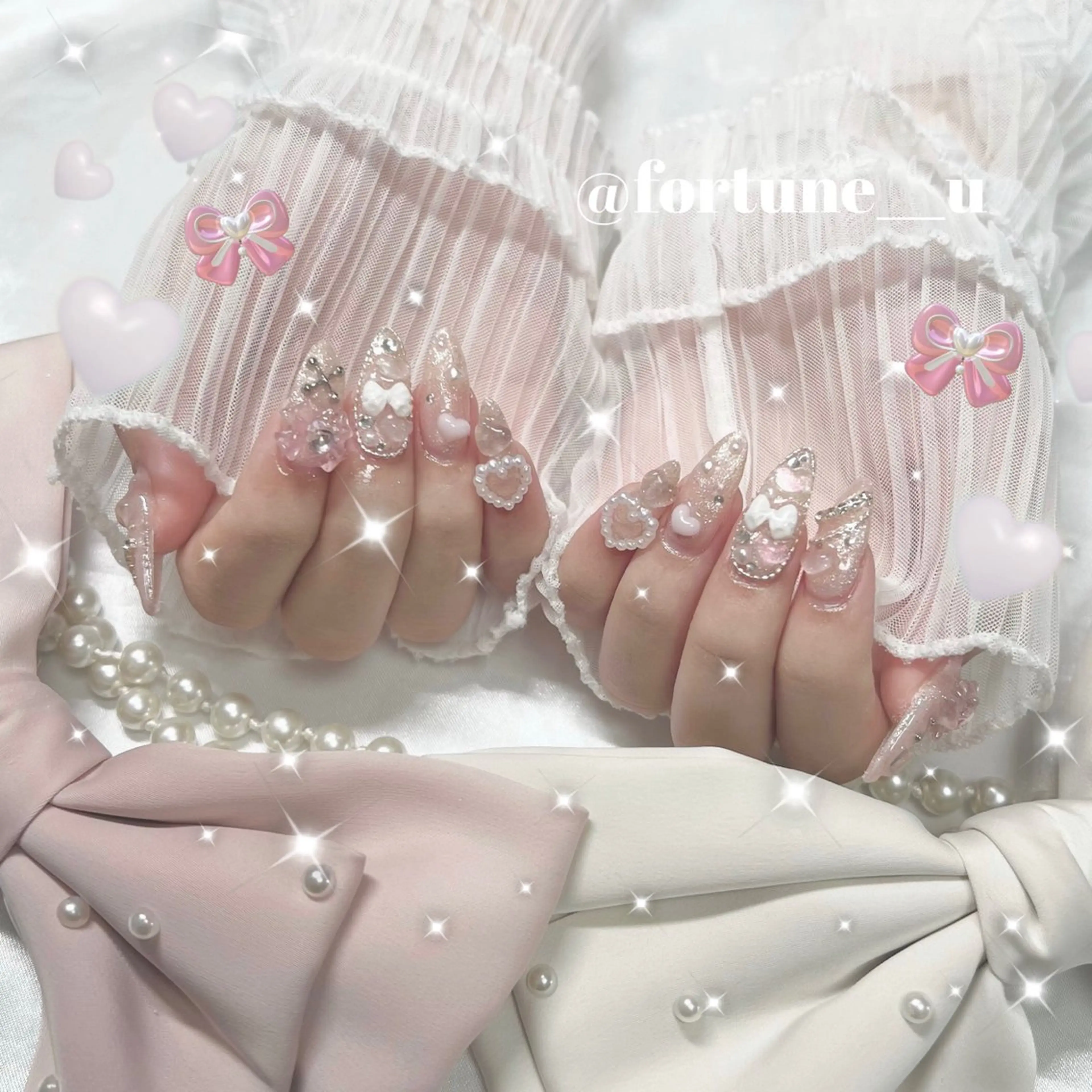 ネイル チークネイル ガーリー 韓国ネイル 水色 持ち込み ハンドネイル 💜4/14空✩.* Yuuna💜のネイルデザイン