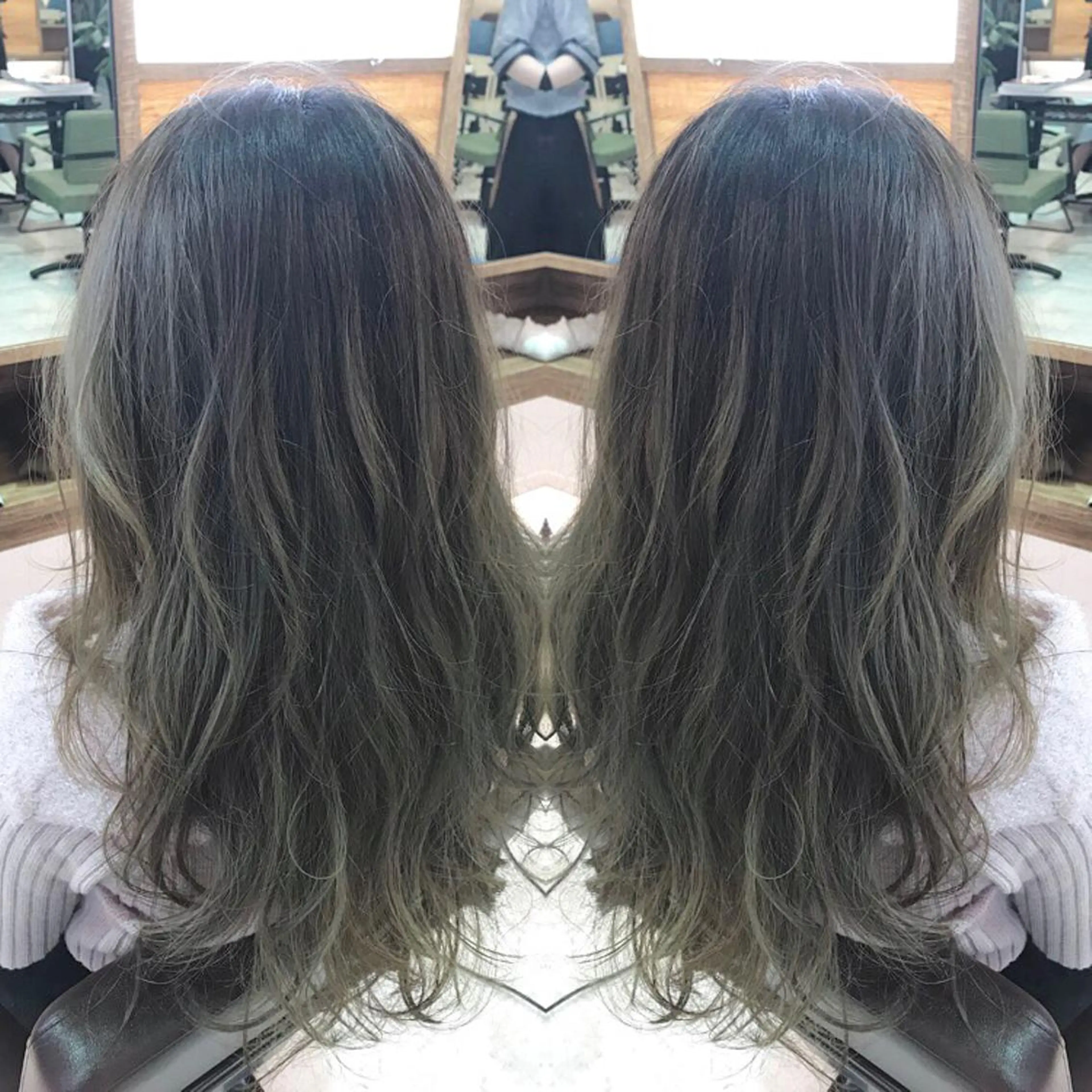 ロング カラー バレイヤージュ グレージュ レイヤーカット 青木 茂樹⭐️ 透明感カラーのヘアスタイル