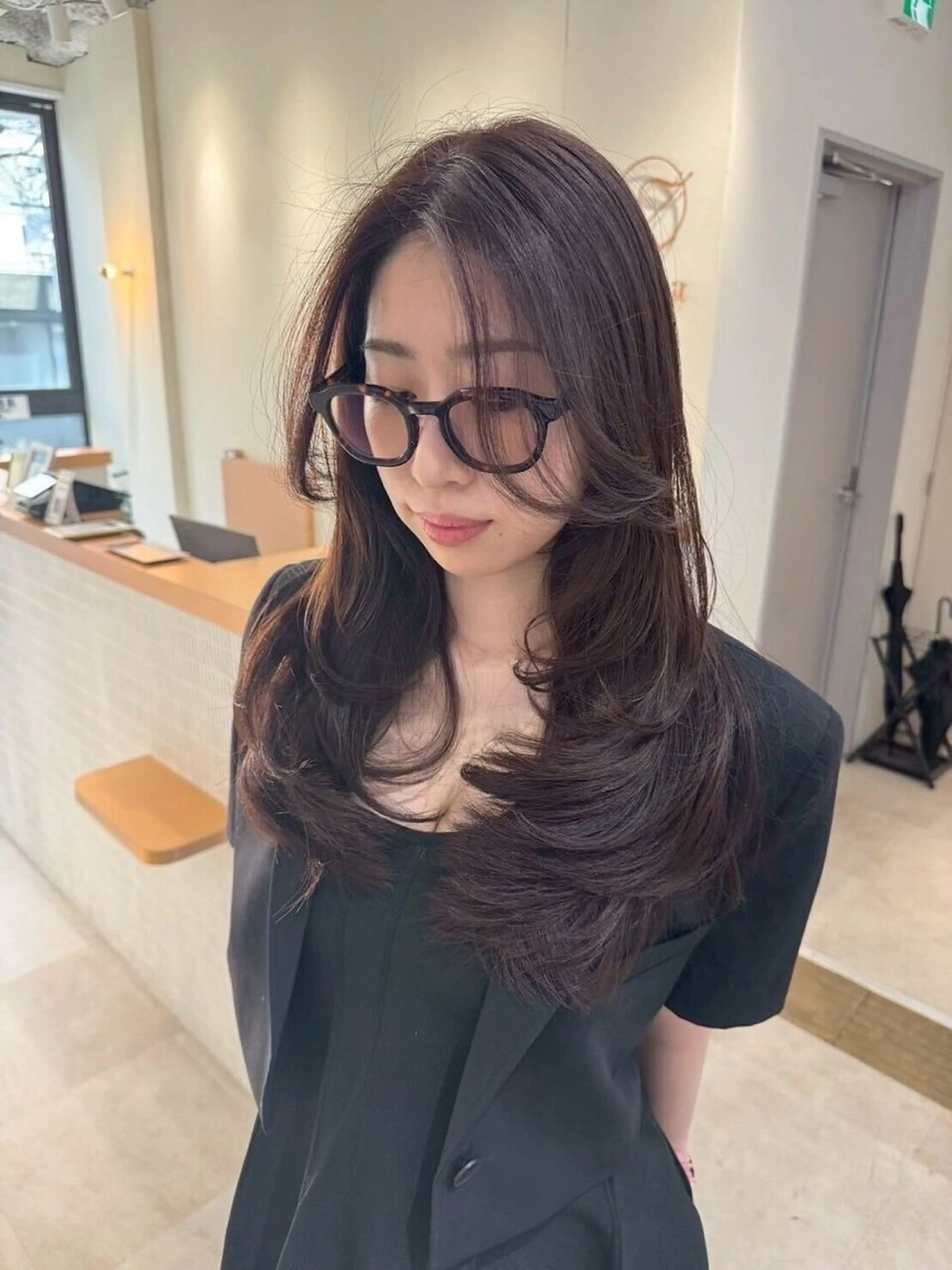 ロング カラー ベージュカラー ケアカラー 髪質改善 レイヤーカット トリートメント カット ヘアカラー トリートメント 髪質改善 髪質改善カラーゆうひのヘアスタイル