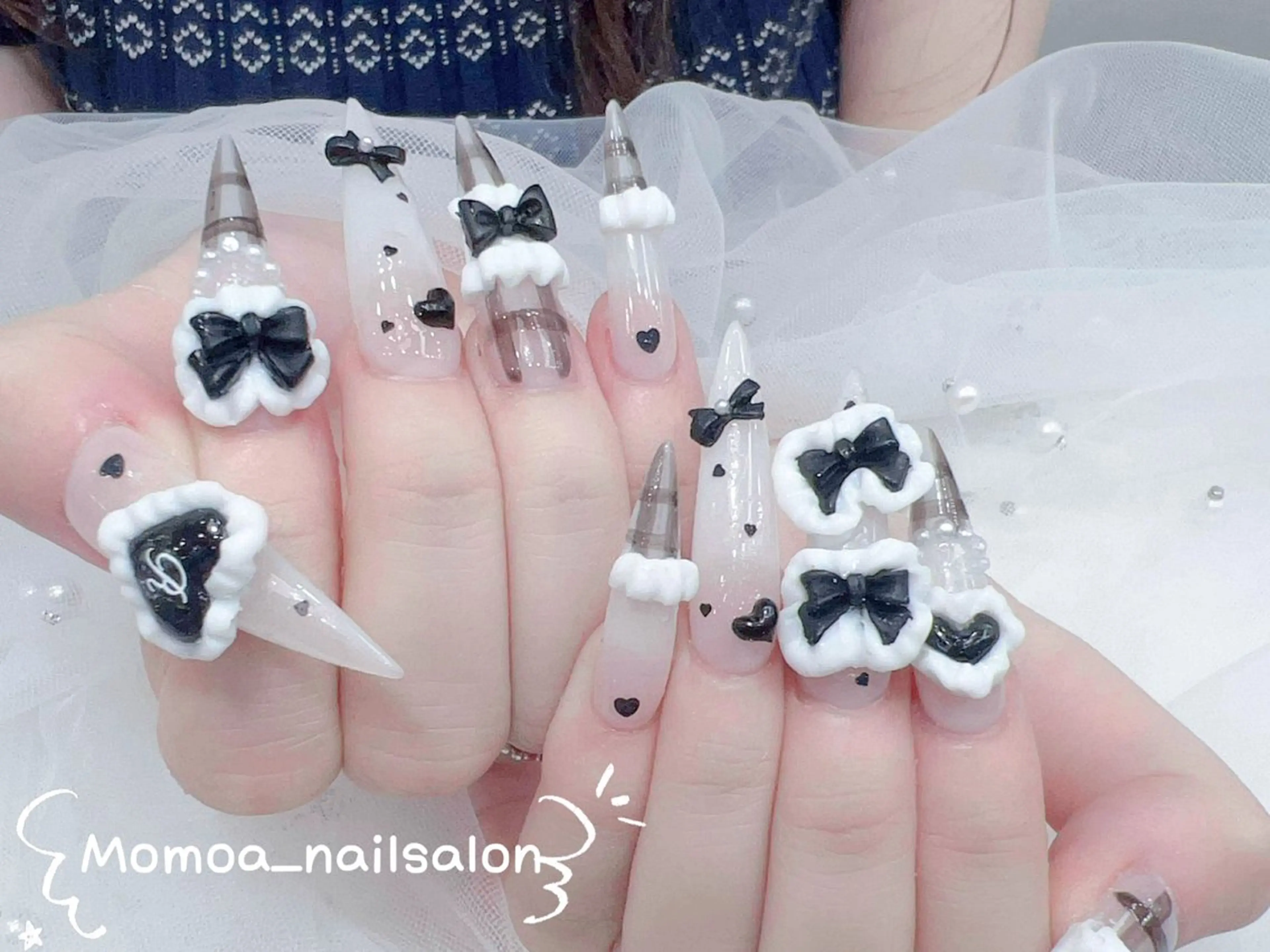 ネイル 成人式 ロングネイル マグネットネイル 大理石ネイル(マーブル) 持ち込み ハンドネイル MoMoA Nail ネイル長さ出し専門店のネイルデザイン