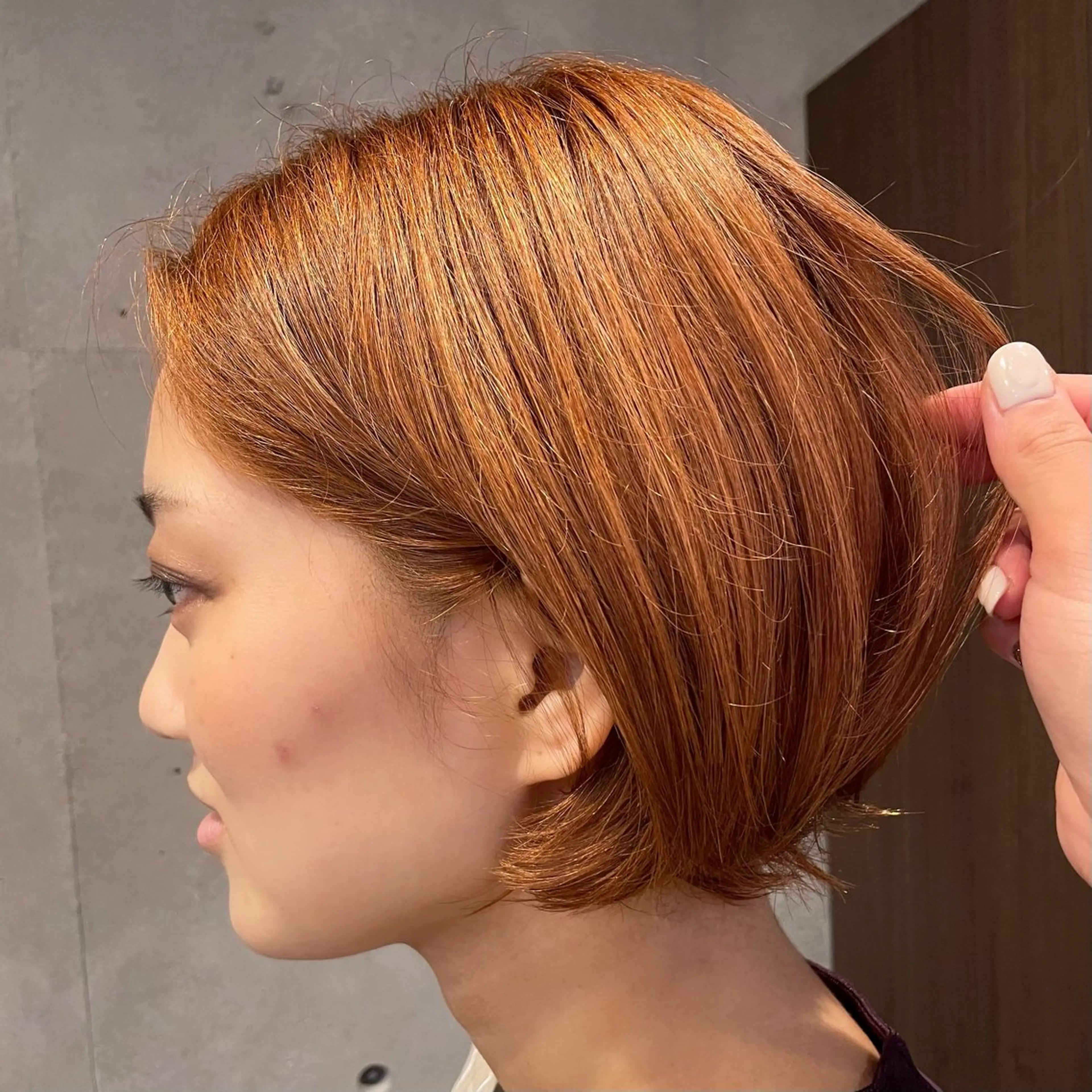 ショート カラー ベージュカラー オレンジ オレンジベージュ ヘアカラー 🍑おおしまくるみ 🍑暖色/ボブのヘアスタイル