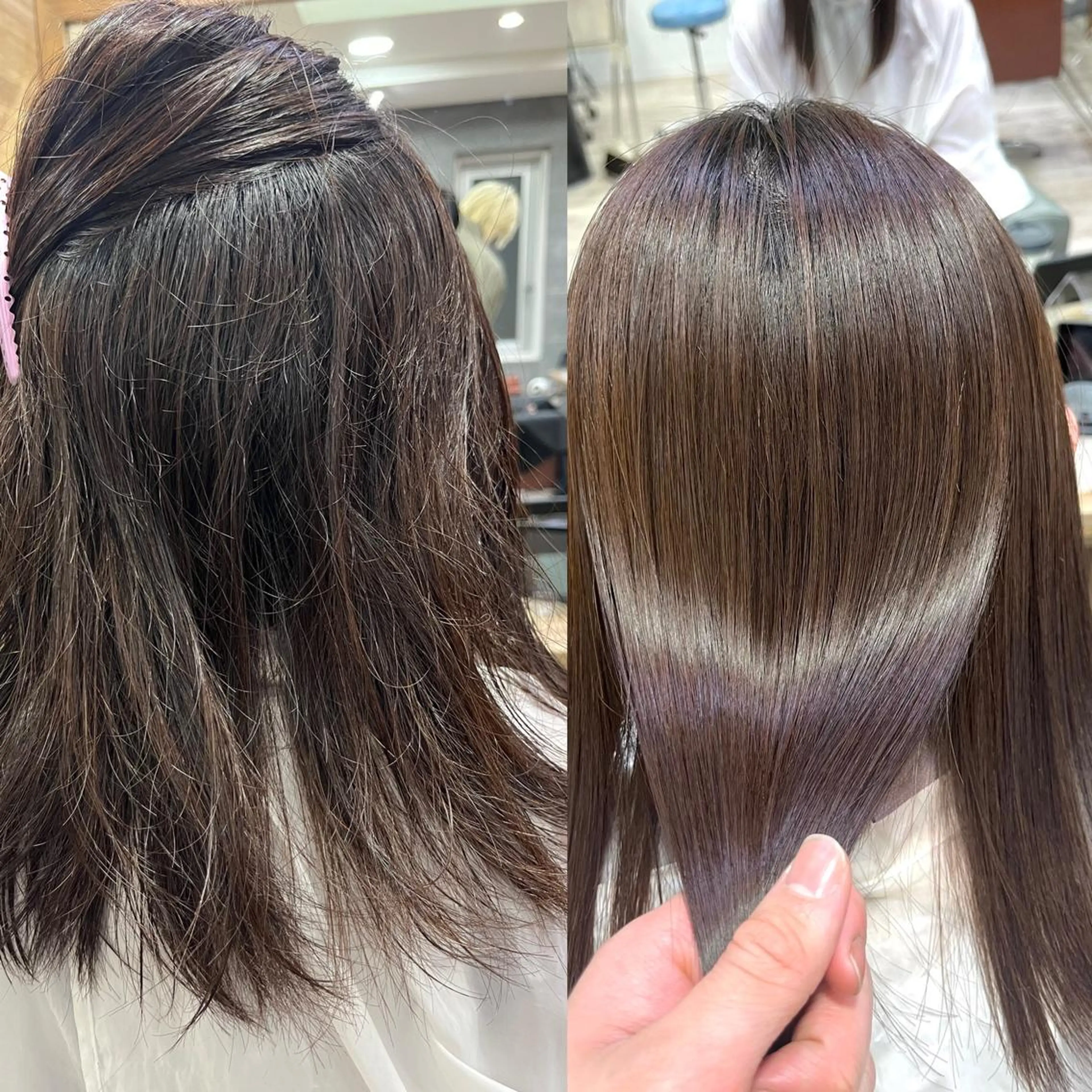 ミディアム ブリーチ縮毛矯正 あすまのヘアスタイル