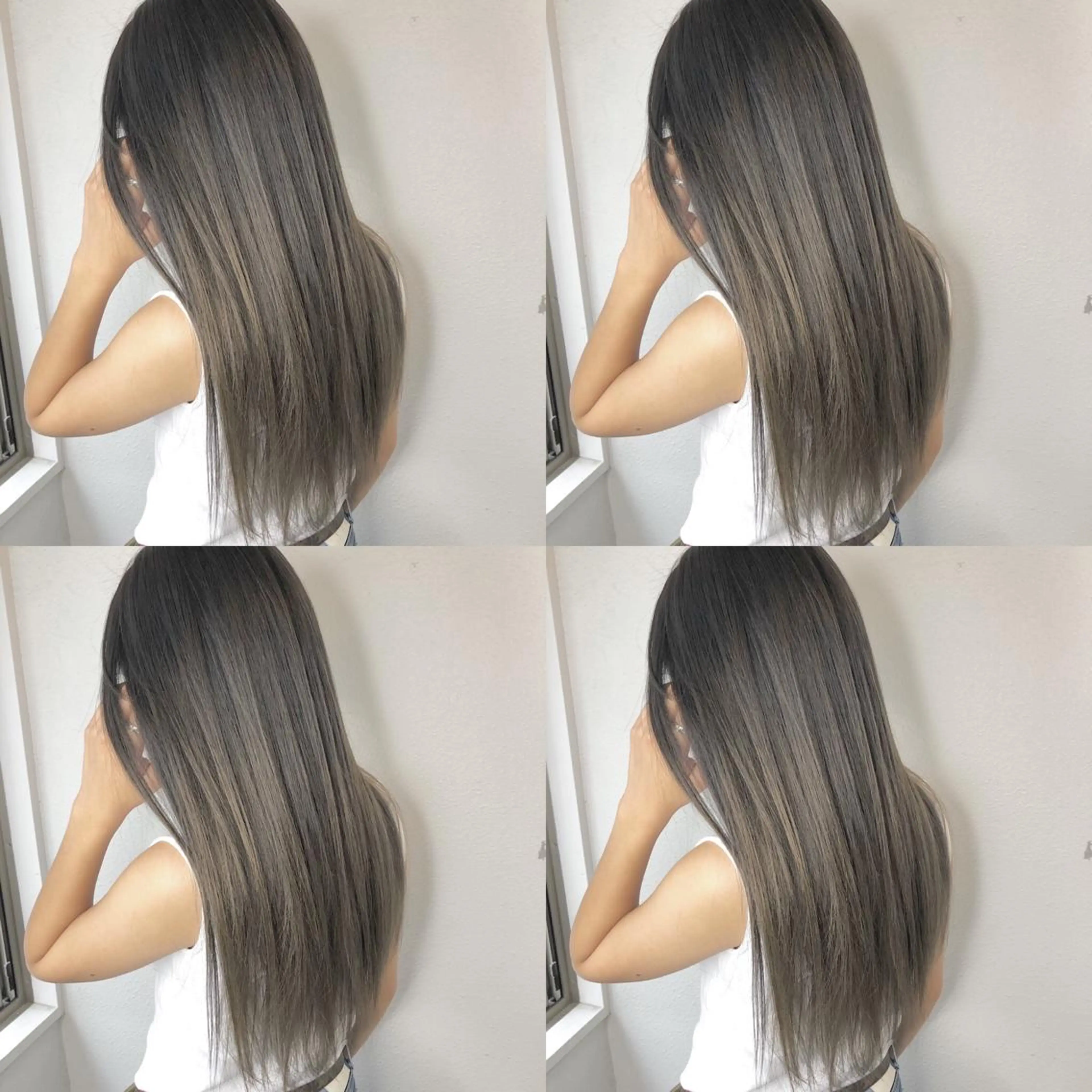 セミロング カラー ブリーチ グラデーションカラー グレージュ あさだ しゅうたろうのヘアスタイル