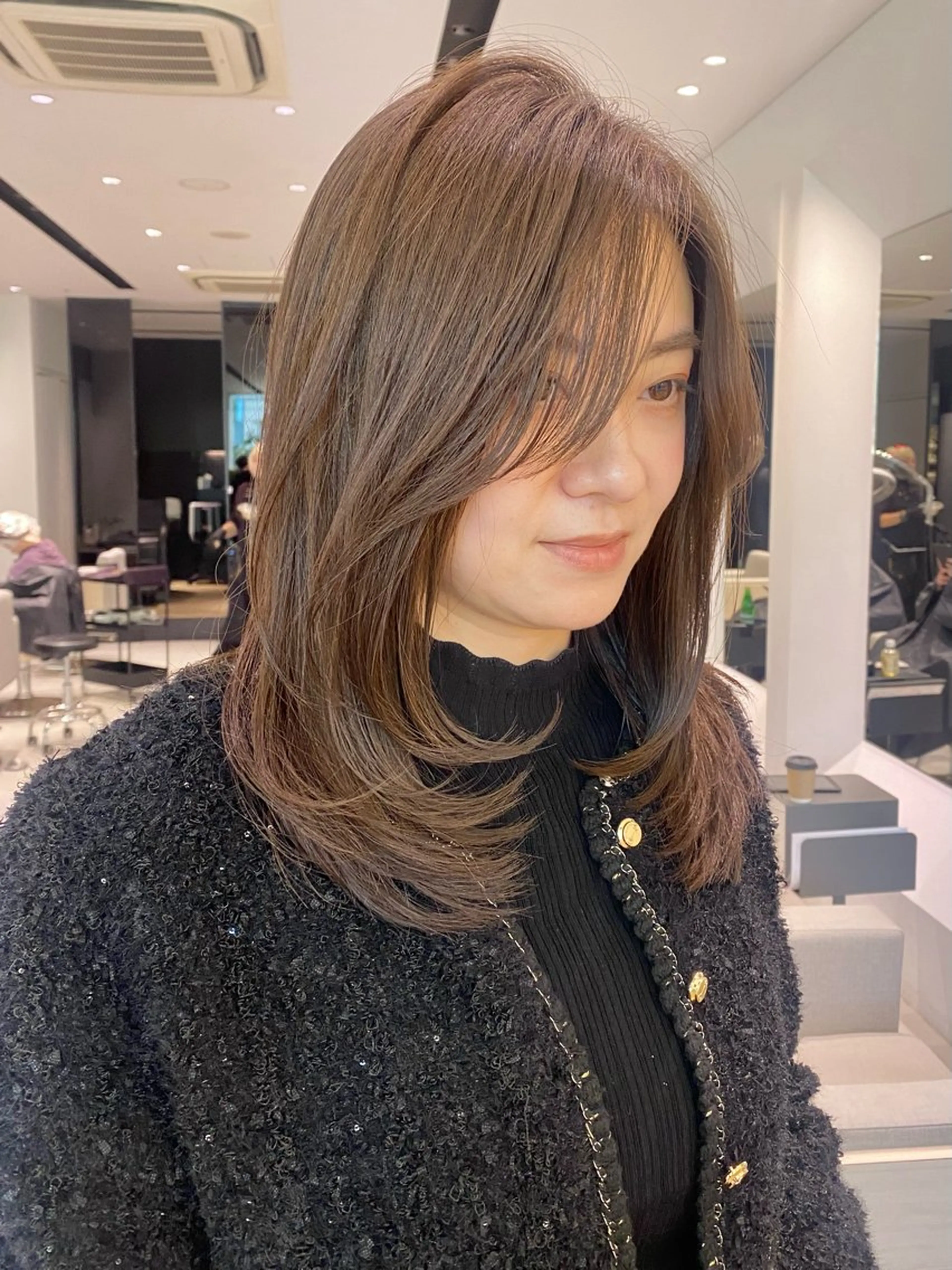 セミロング カット ヘアカラー トリートメント 銀座/韓国レイヤー/ 艶カラー🍓原田侑依のヘアスタイル