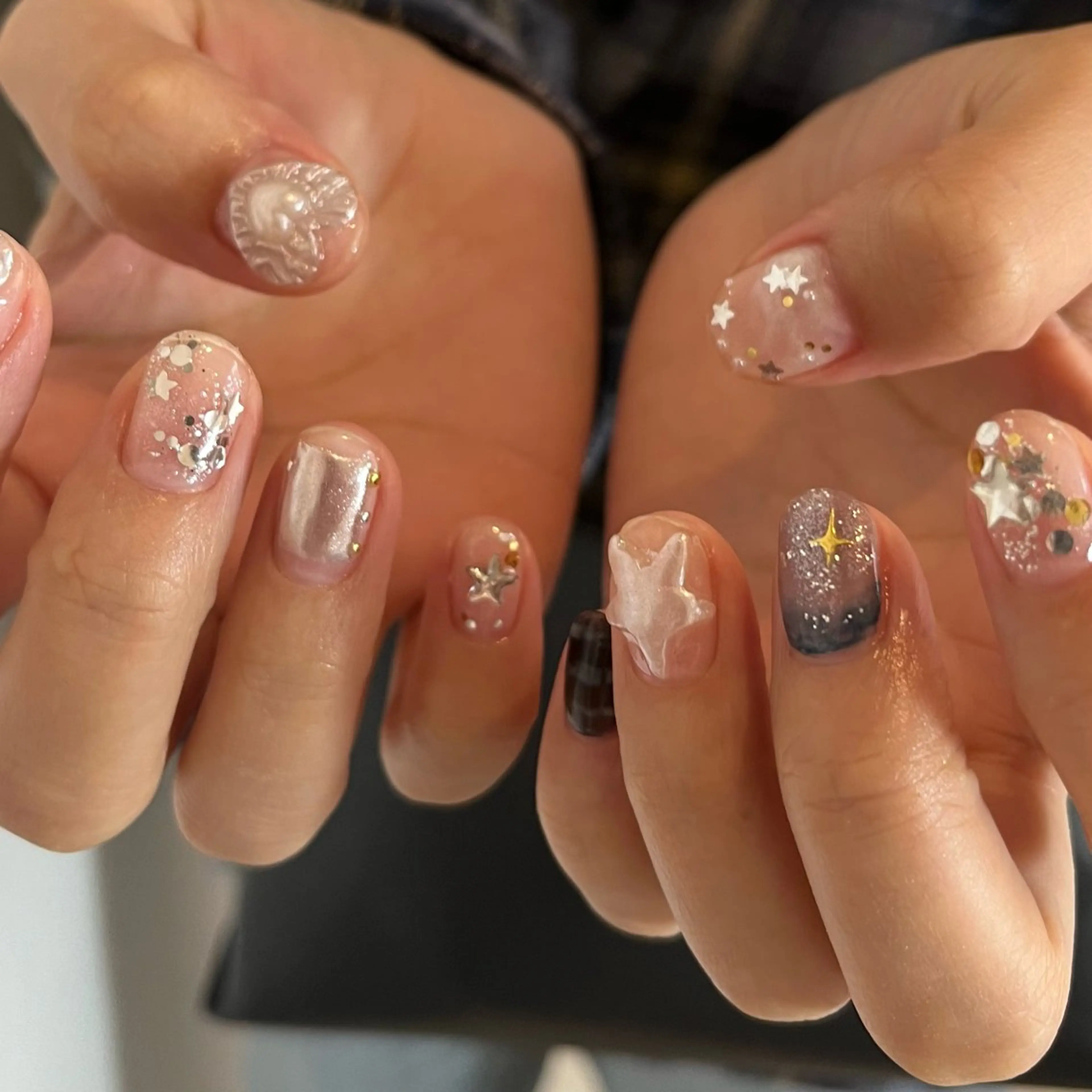 ネイル クリアネイル ミラーネイル 持ち込み ニュアンスネイル luster shihoのネイルデザイン