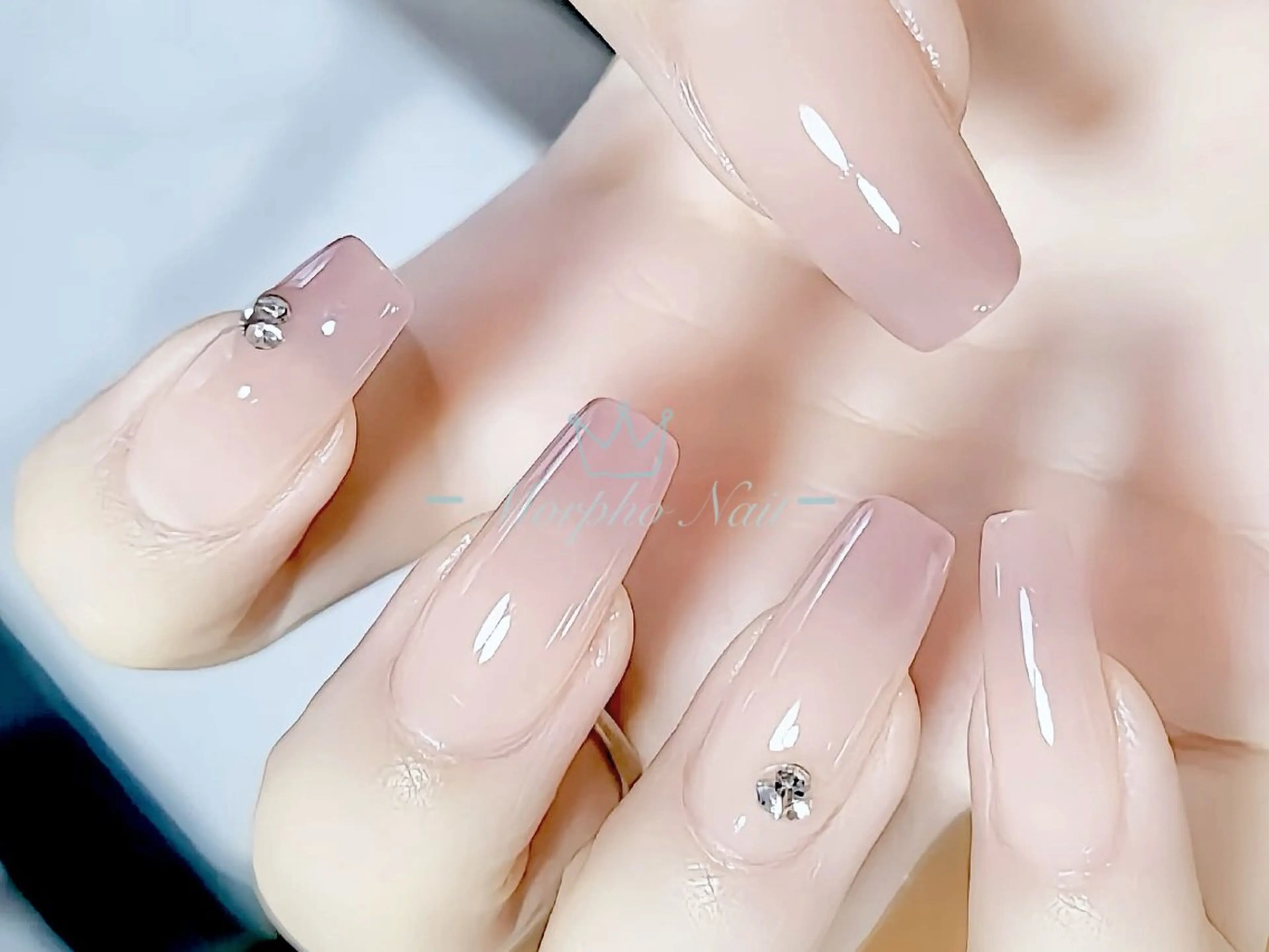 ネイル 長さ出し ジェルネイル キラキラネイル 大理石ネイル(マーブル) ニュアンスネイル ハンドネイル Morpho nailのネイルデザイン