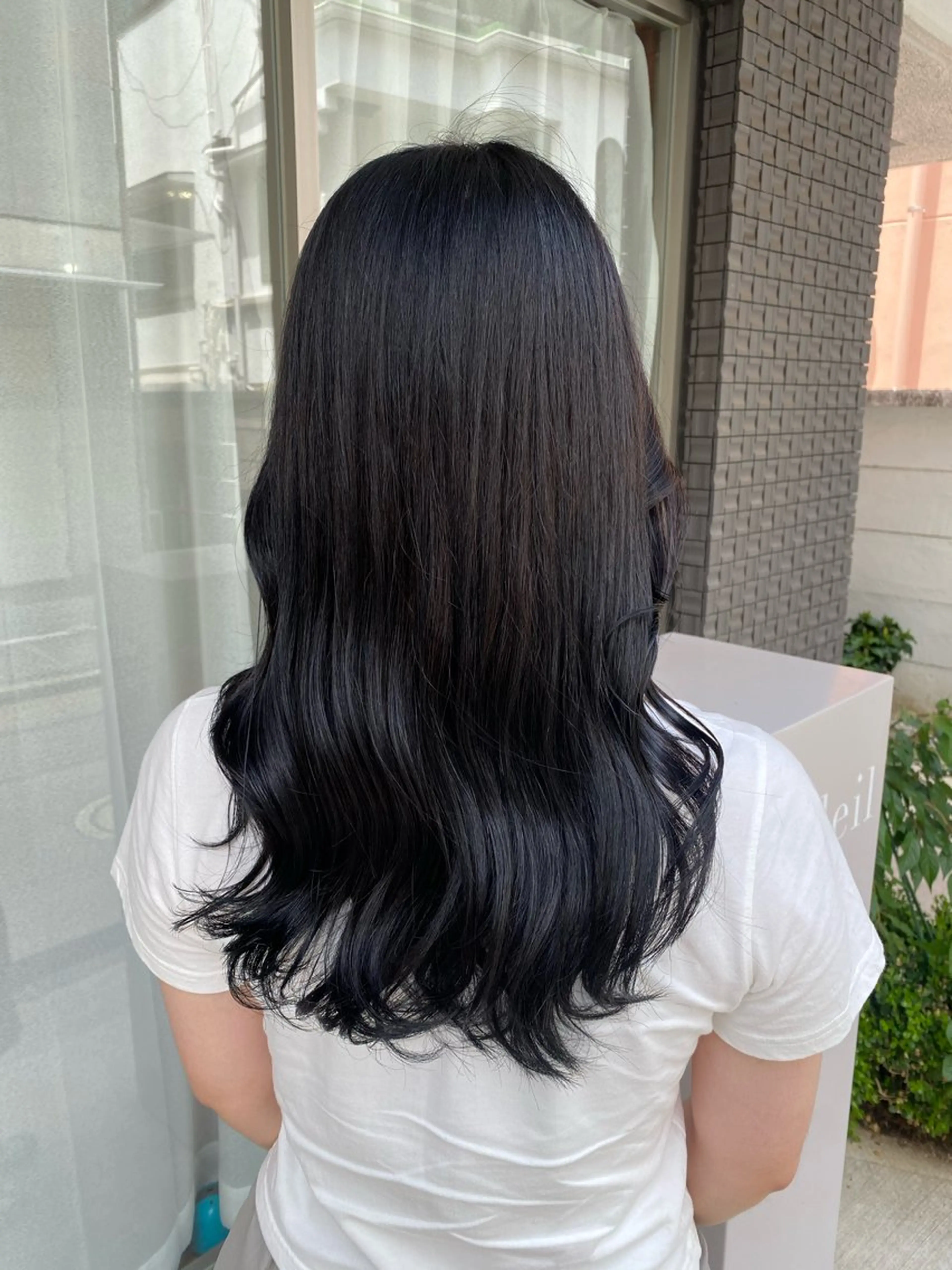 セミロング カラー 黒髪 ブルーカラー ブルーブラック カット ヘアカラー トリートメント グレージュ/レイヤー /韓国ヘア/RISAのヘアスタイル