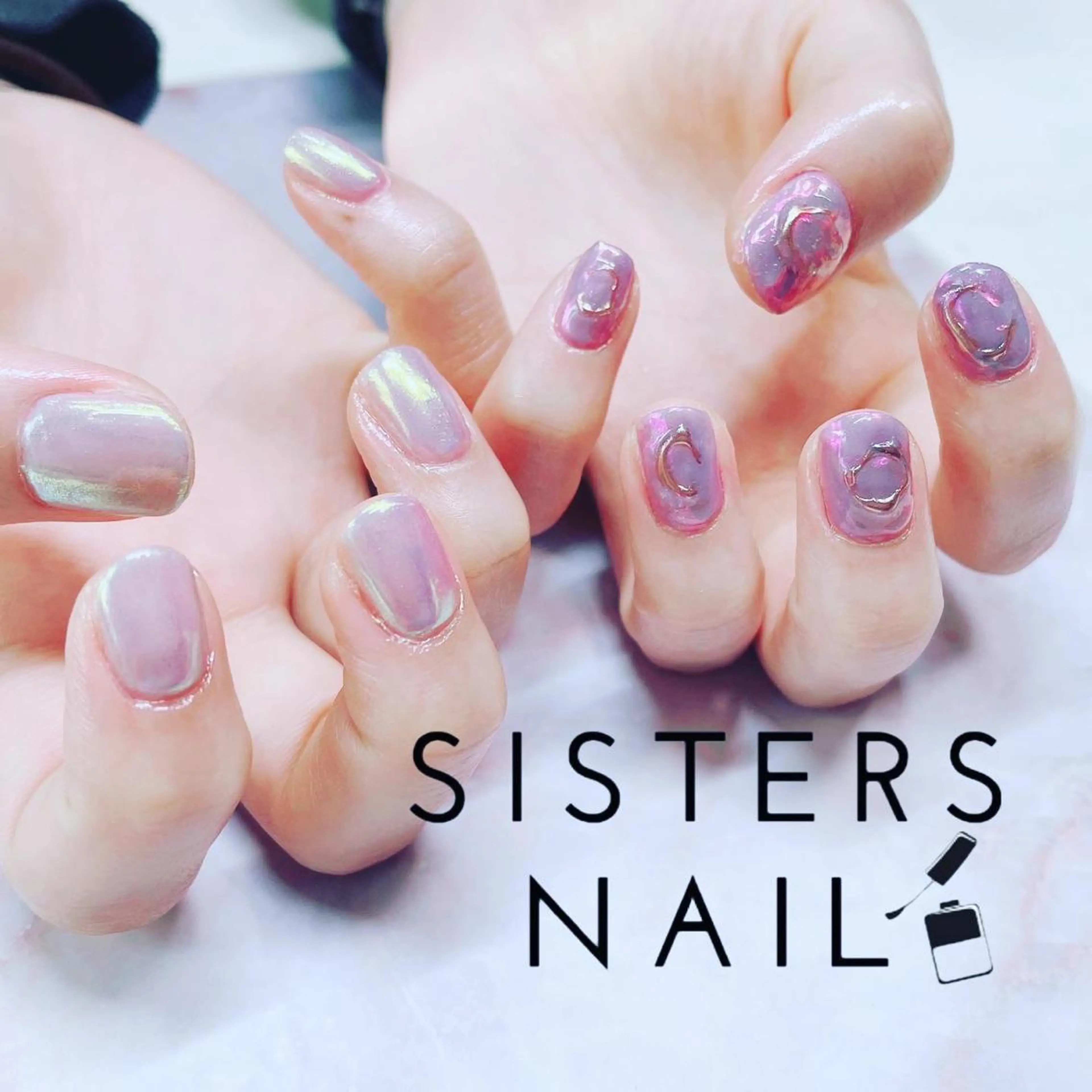 ネイル アートネイル オーロラネイル 卒業式 ミラーネイル ニュアンスネイル sisters nail.fのネイルデザイン