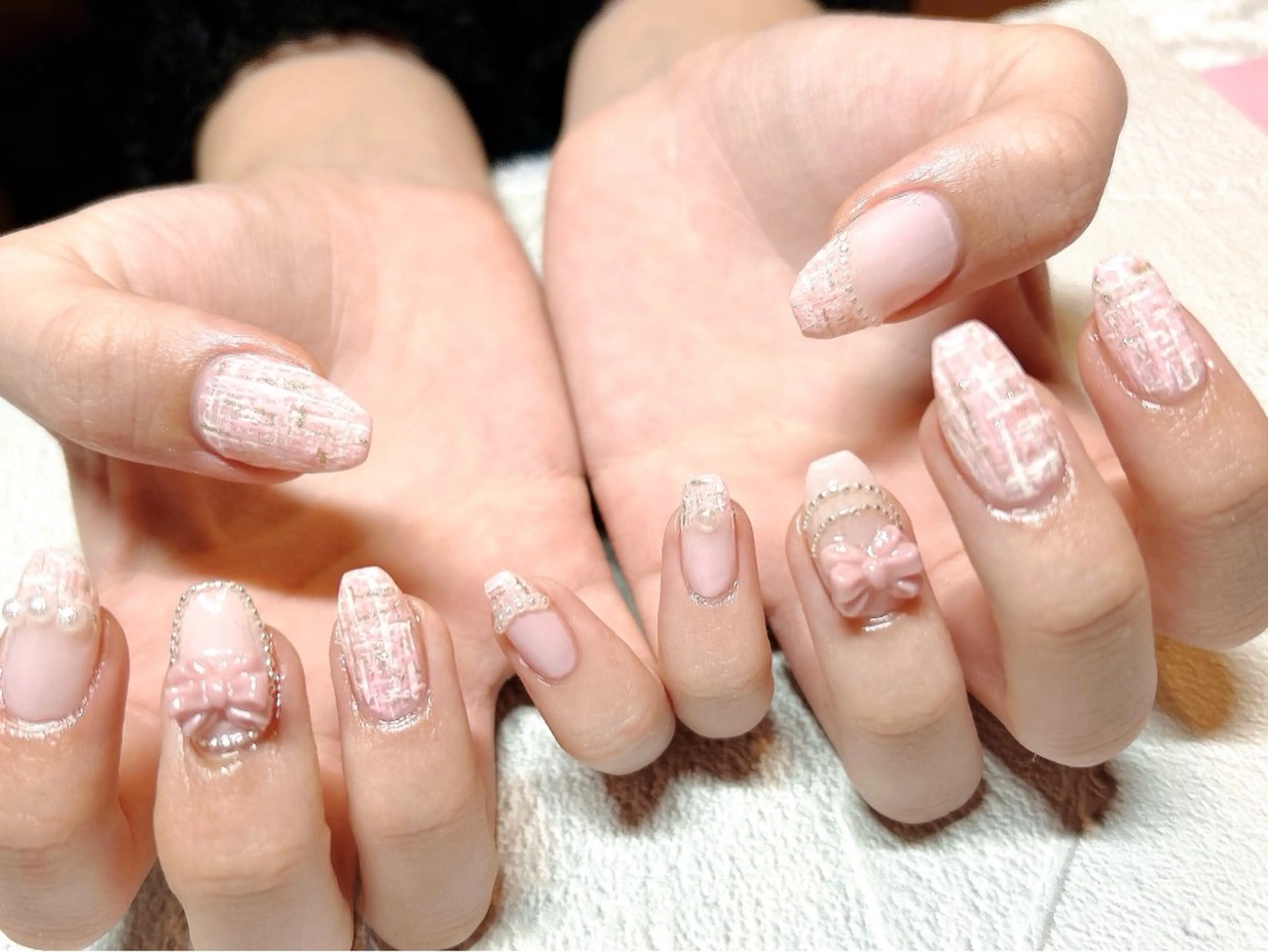 ネイル ロングネイル ピンク ツイードネイル 冬ネイル takamin._.nail所属・オーダーメイド専門 takamiのネイルデザイン