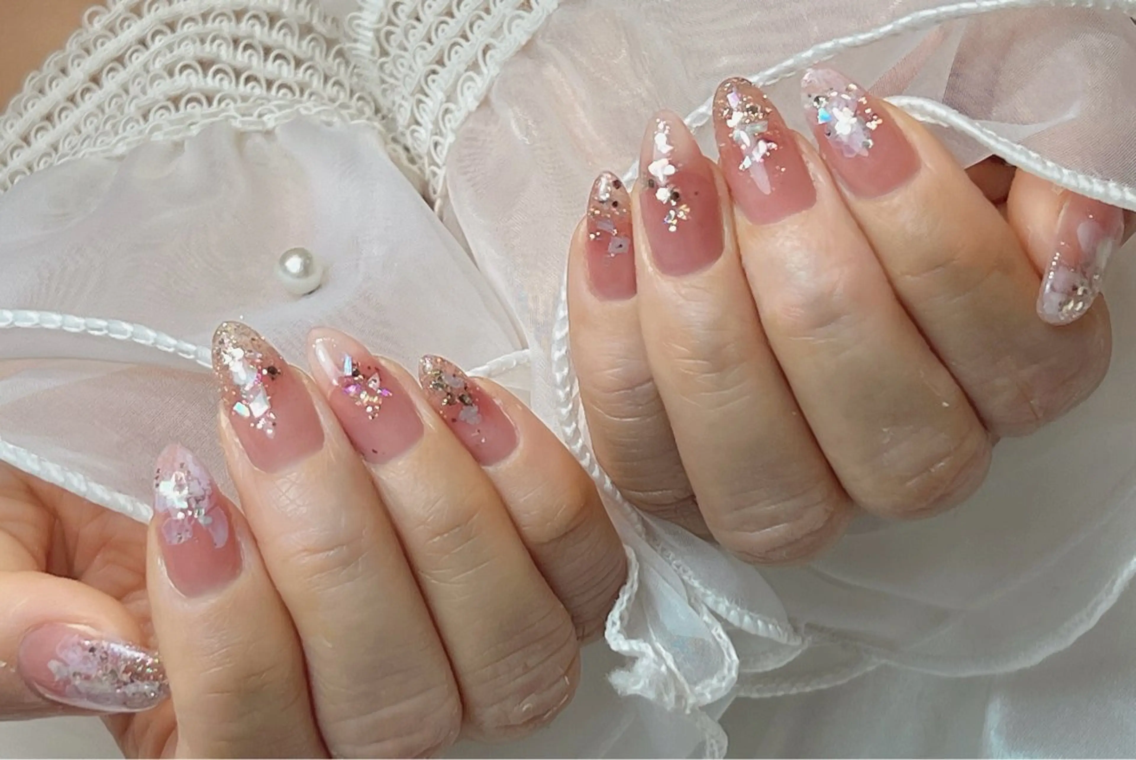 ネイル ピンク ワンホンネイル ハンドネイル bijou nails　蓮のネイルデザイン