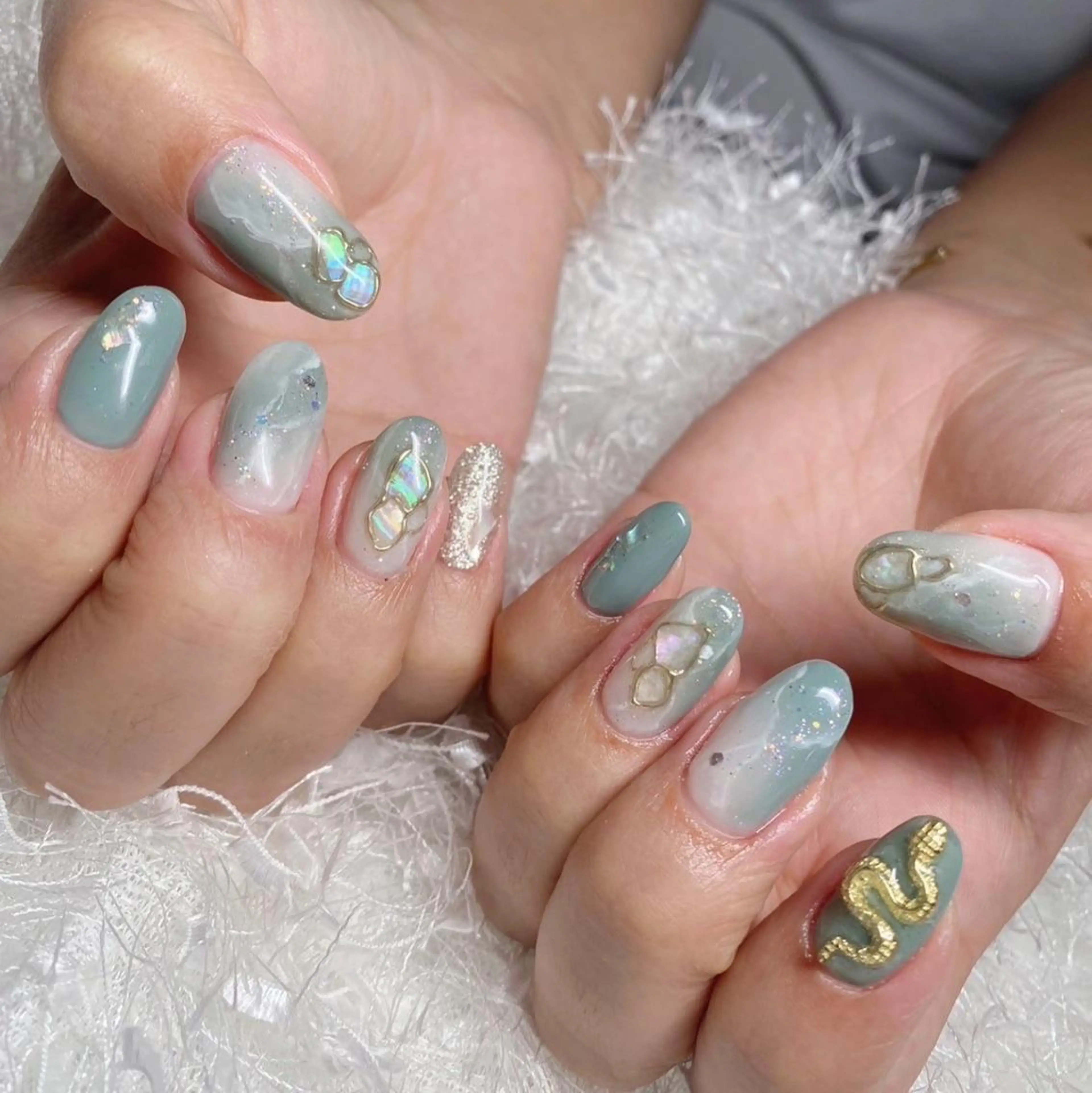 ネイル オーロラネイル 長さ出し ジェルネイル グラデーション 韓国ネイル ハンドネイル Nail&eye Belire 新宿のネイルデザイン