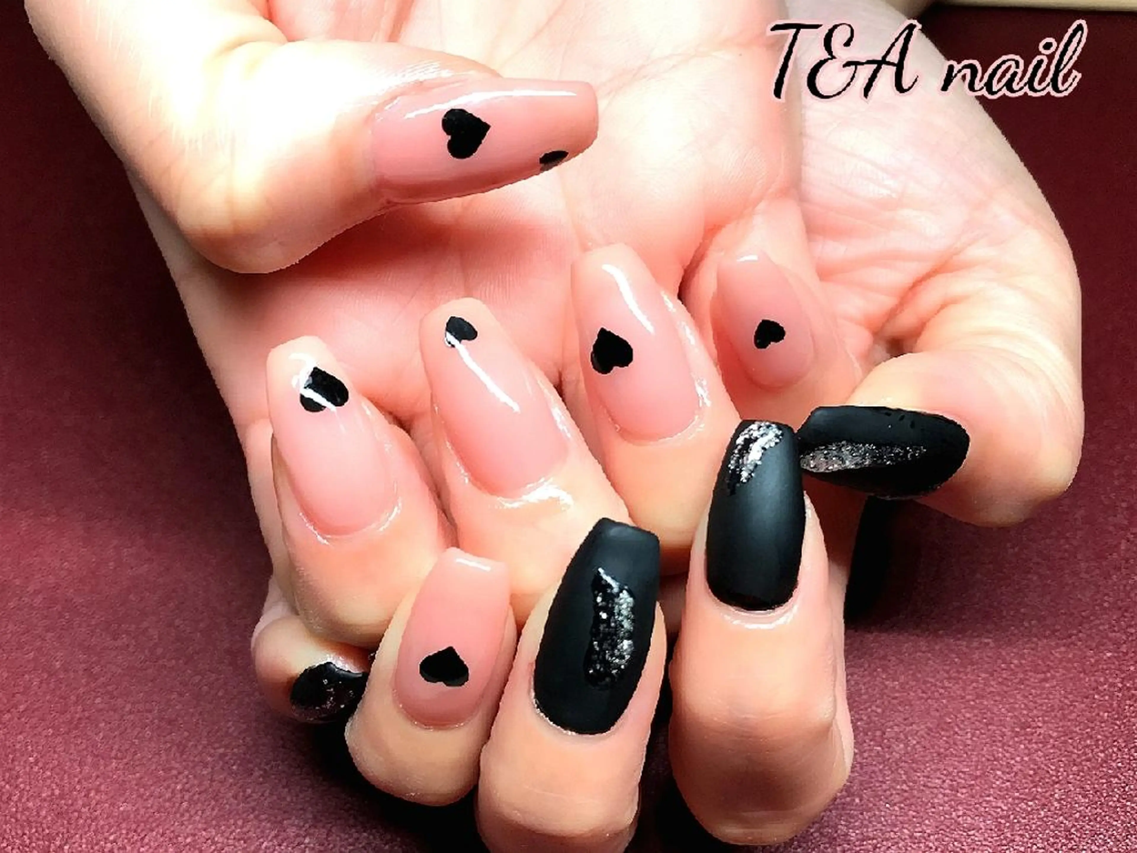 セミロング ネイル ジェルネイル ハート マットネイル スカルプネイル ハンドネイル T&A nailのネイルデザイン